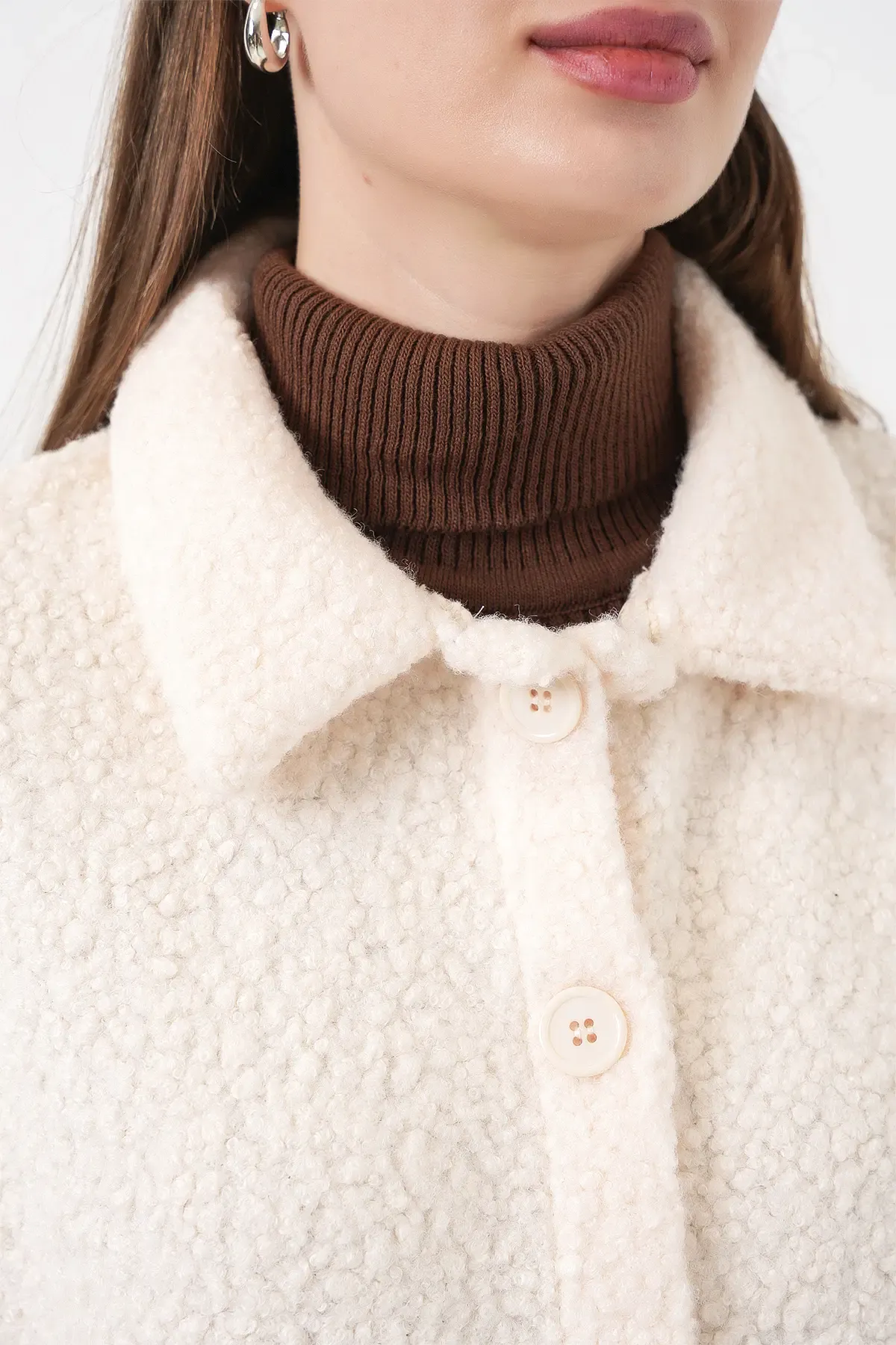 0675 Yün Karışımlı Buklet Ceket - Krem