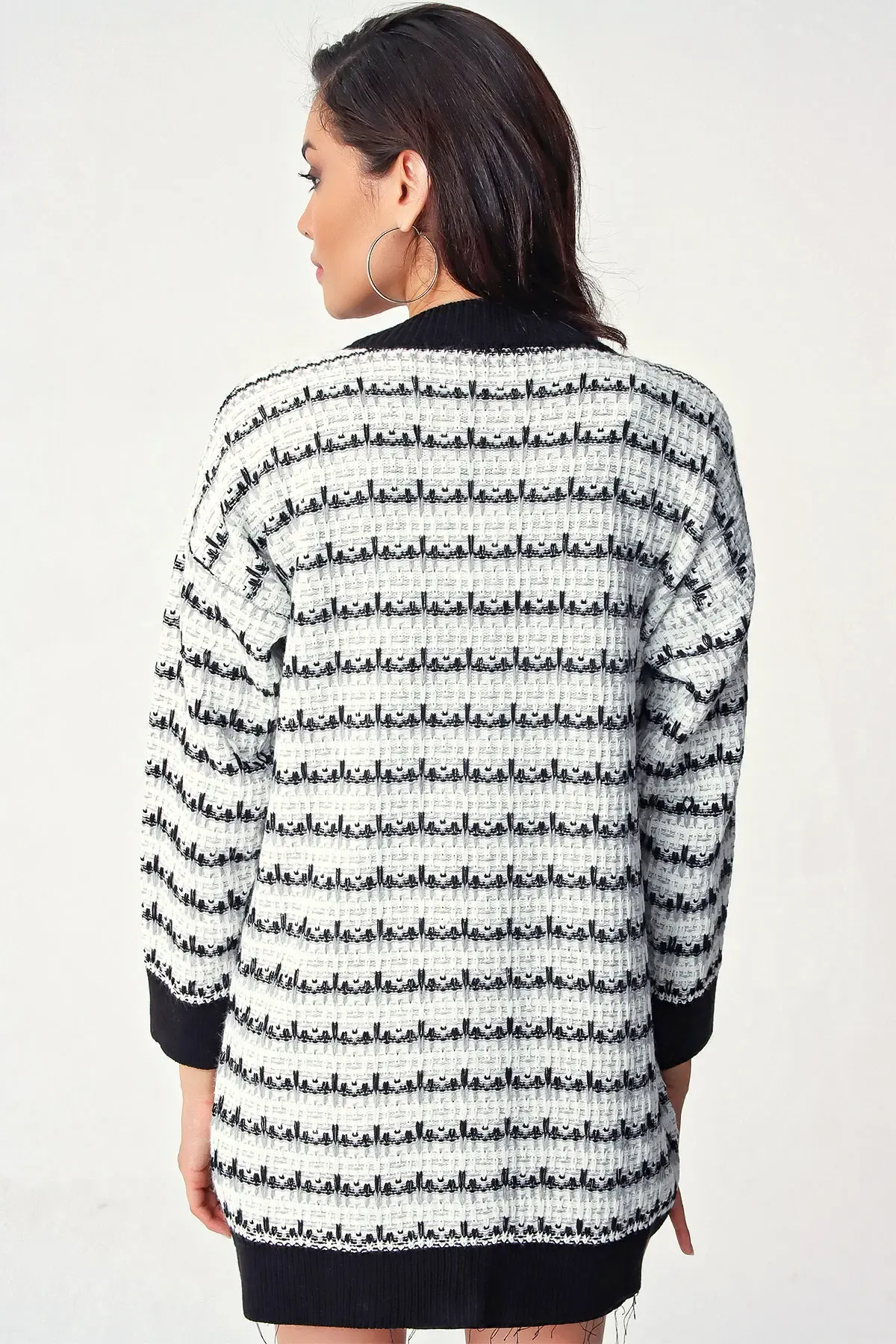 10298 Tüvil Görünümlü Triko Hırka - Beyaz