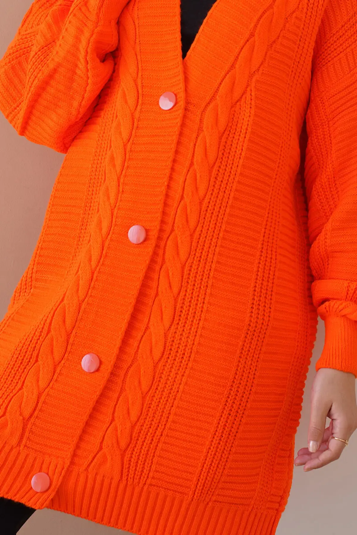 15768 Tesettür Triko Hırka - Turuncu