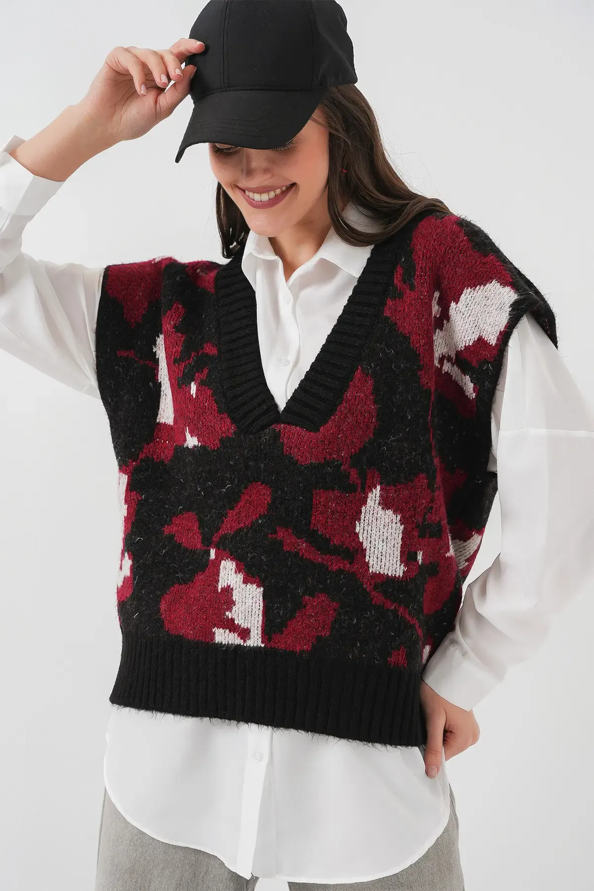 15923 Kadın Oversize Triko Süveter - Siyah