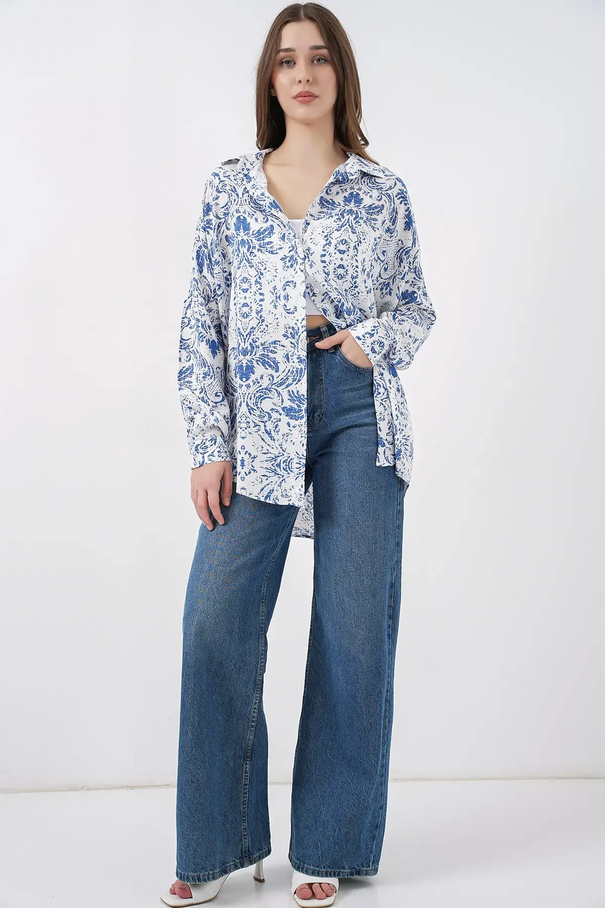 3721 Grafik Desenli Gömlek - Açık Mavi