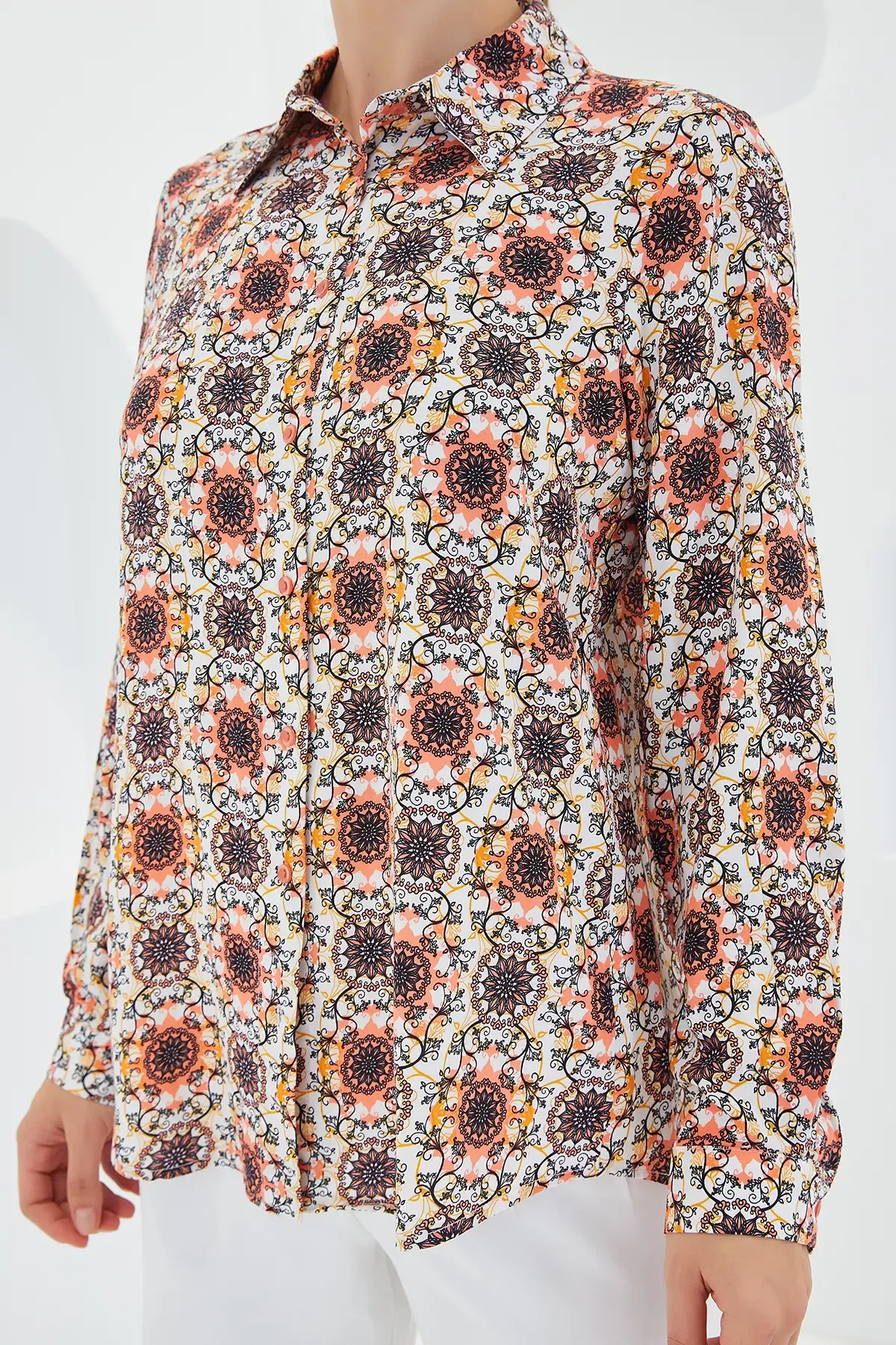 3721 Grafik Desenli Gömlek - Turuncu