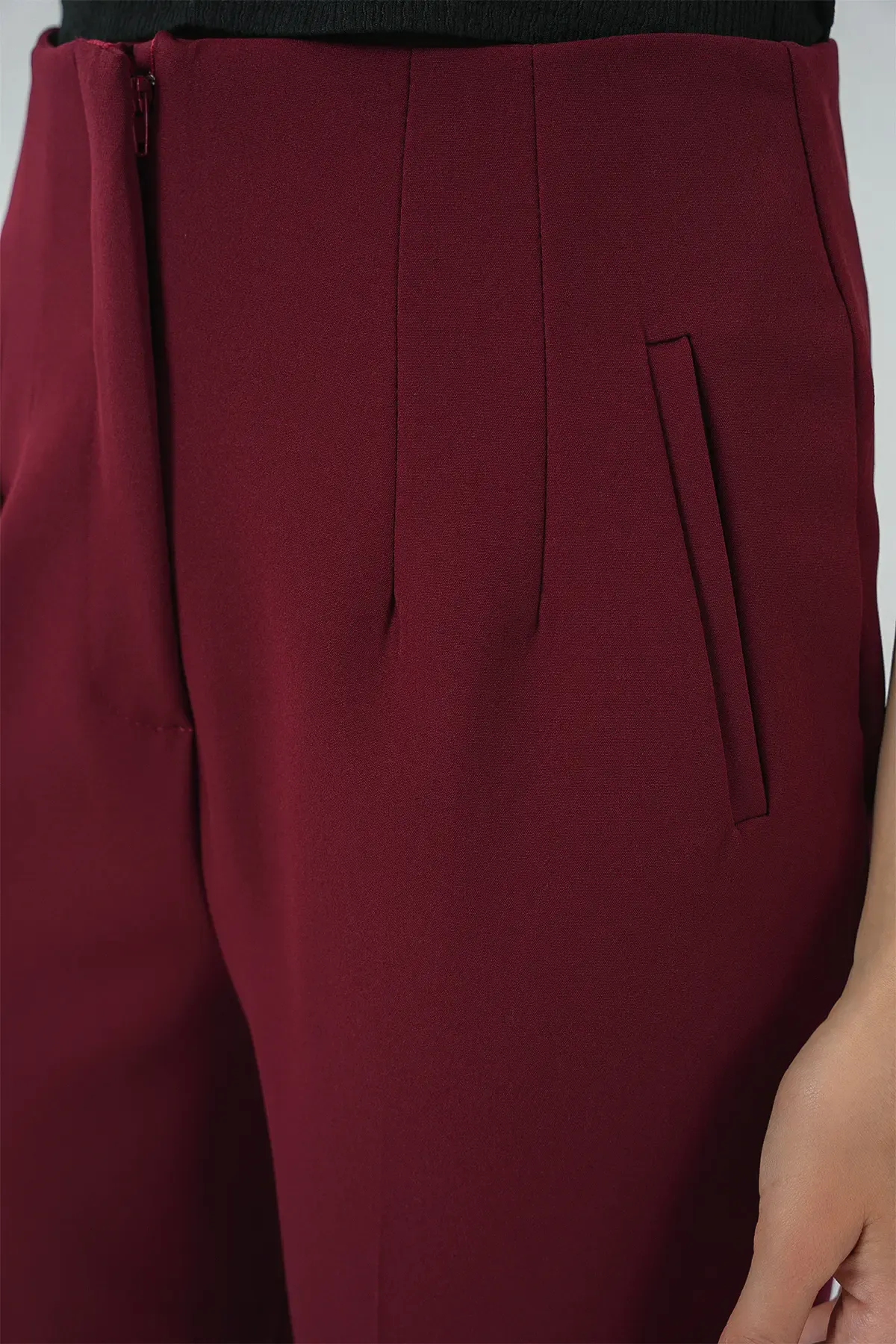 6650 Yüksek Bel Kumaş Pantolon - Bordo