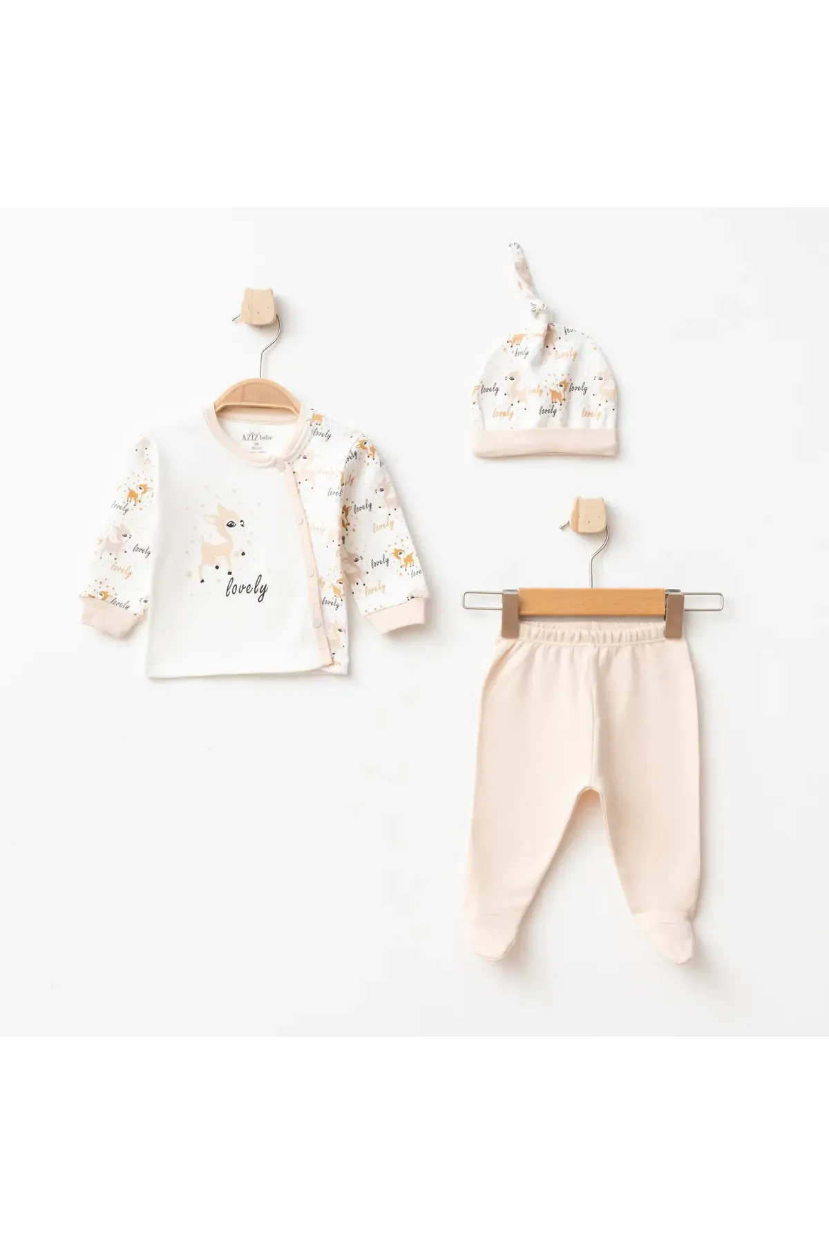 Aziz Bebe Kız Bebek % 100 Pamuk Zıbın Pantolon Bere 3 lü Alt Üst Bebek Takımı 0 Ay-6 Ay