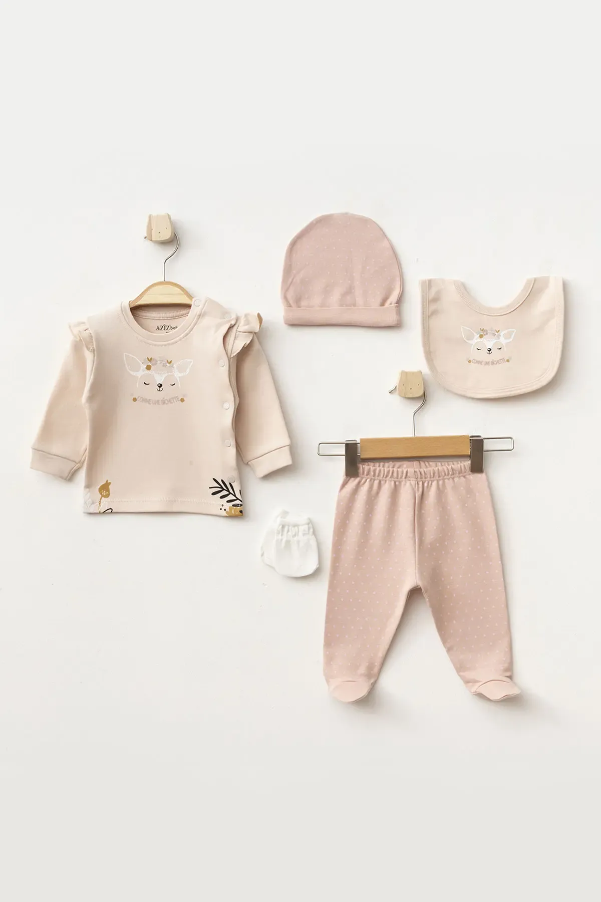 Aziz Bebe Kız Bebek Animal Desenli % 100 Pamuk 10  Lu Hastane Çıkış Seti 0 Ay - 3 Ay