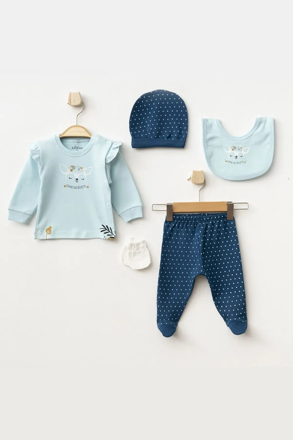 Aziz Bebe Kız Bebek Animal Desenli % 100 Pamuk 10  Lu Hastane Çıkış Seti 0 Ay - 3 Ay