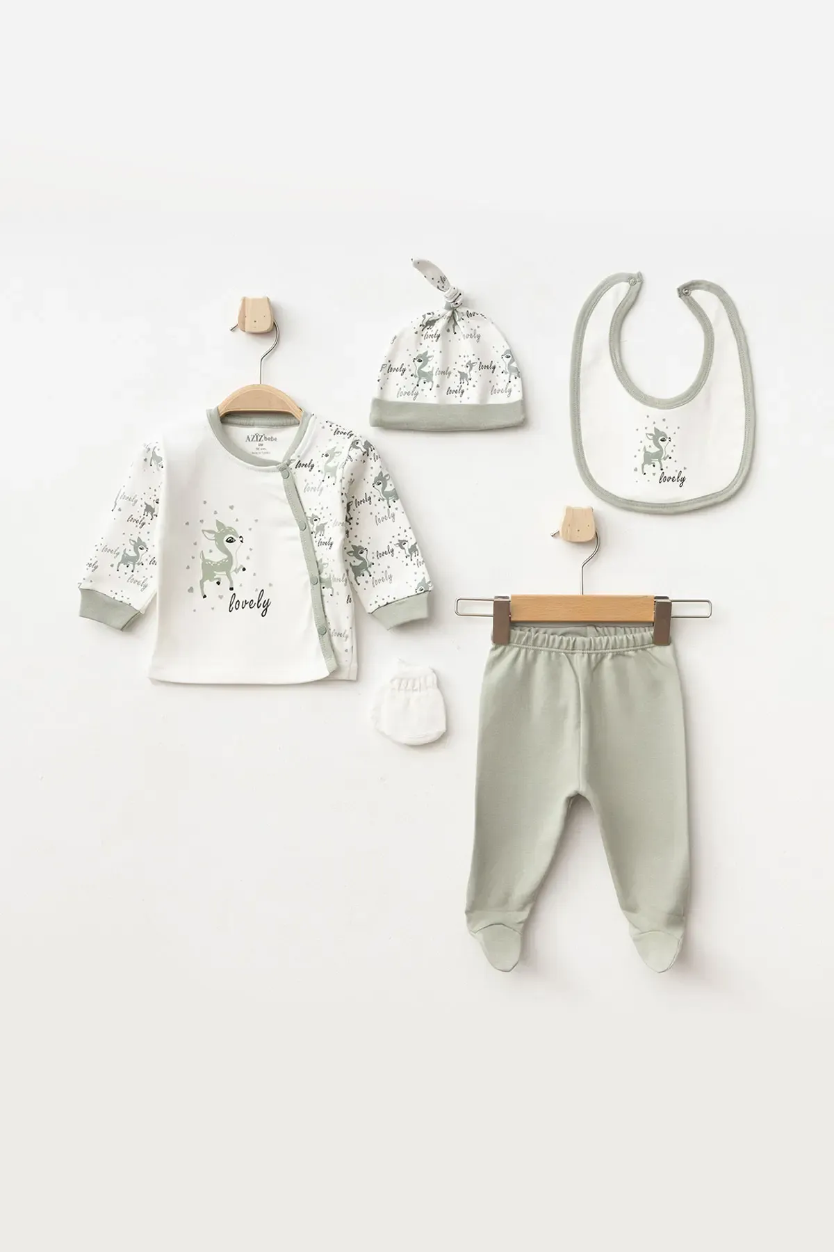 Aziz Bebe Kız Bebek Animal Desenli % 100 Pamuk 5  Li Hastane Çıkış Seti 0 Ay - 3 Ay