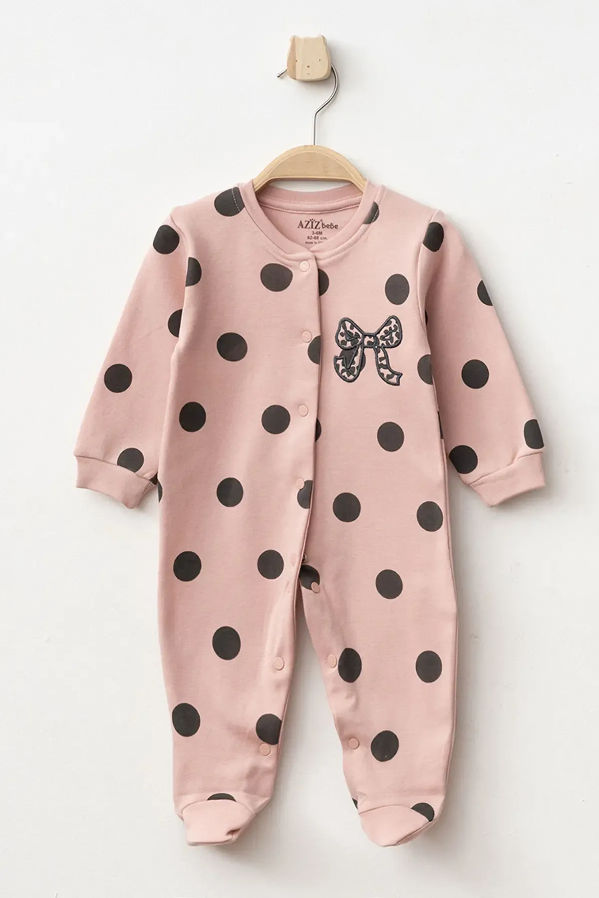 Aziz Bebe Kız Bebek Çıtçıtlı Fiyonk Nakişli Patikli Tulum 0 Ay 6 Ay