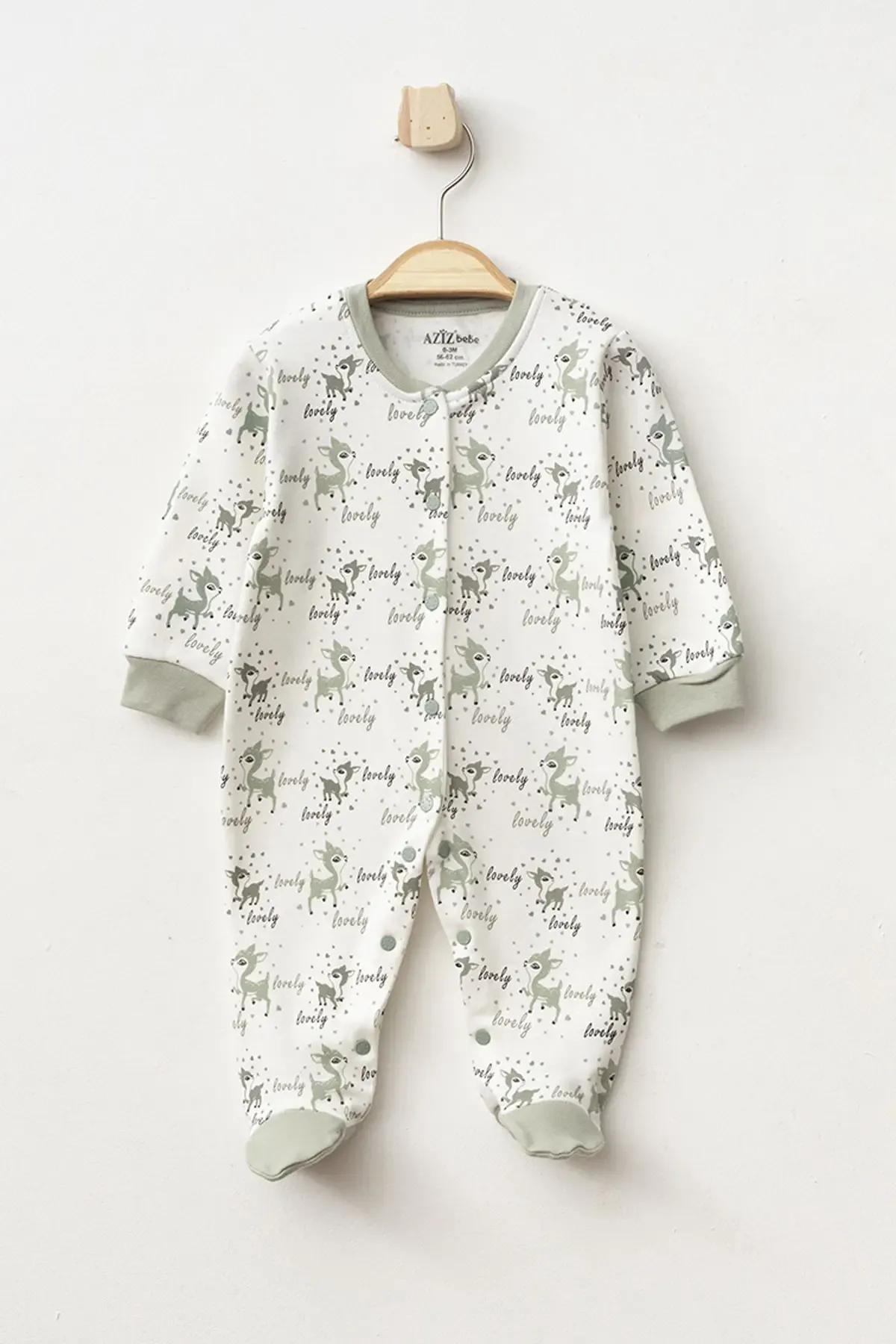 Aziz Bebe Kız Bebek Çıtçıtlı Geyik Desenli Patikli Tulum 0 Ay 6 Ay