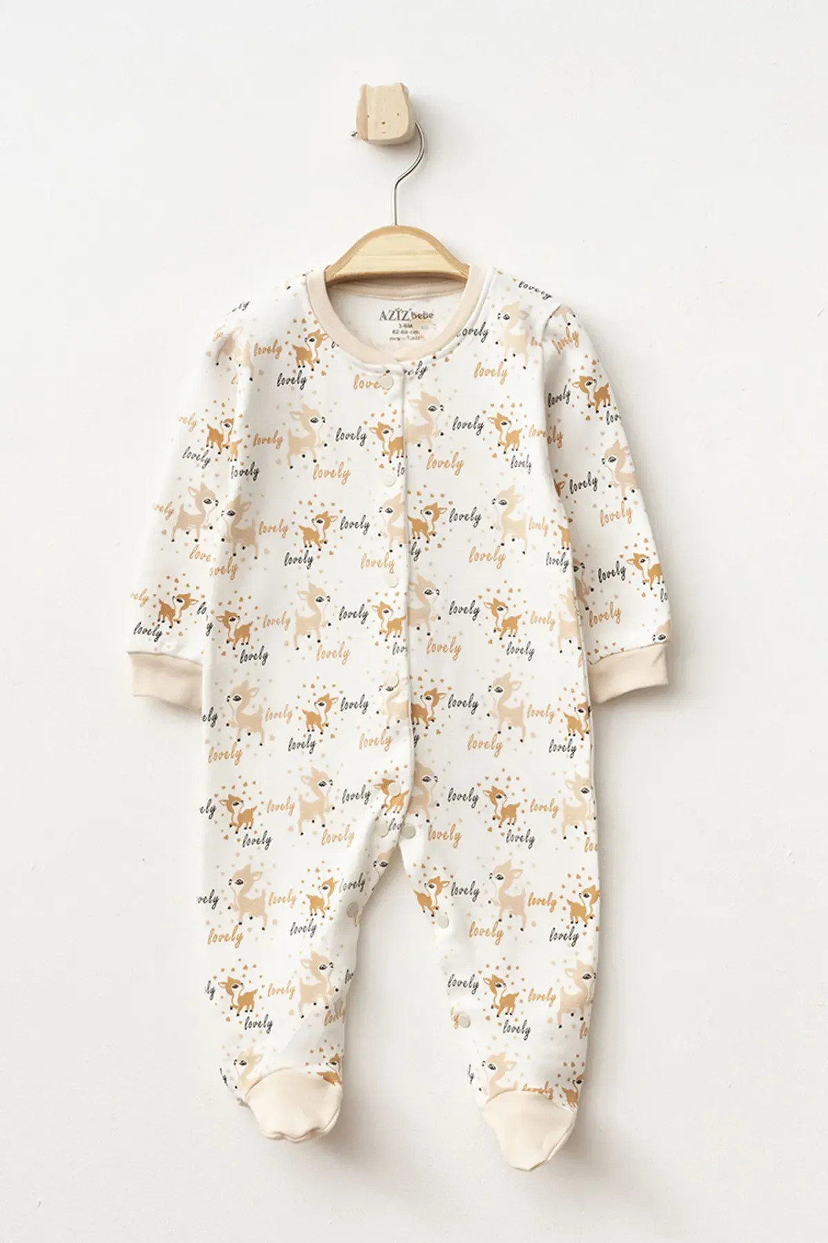 Aziz Bebe Kız Bebek Çıtçıtlı Geyik Desenli Patikli Tulum 0 Ay 6 Ay