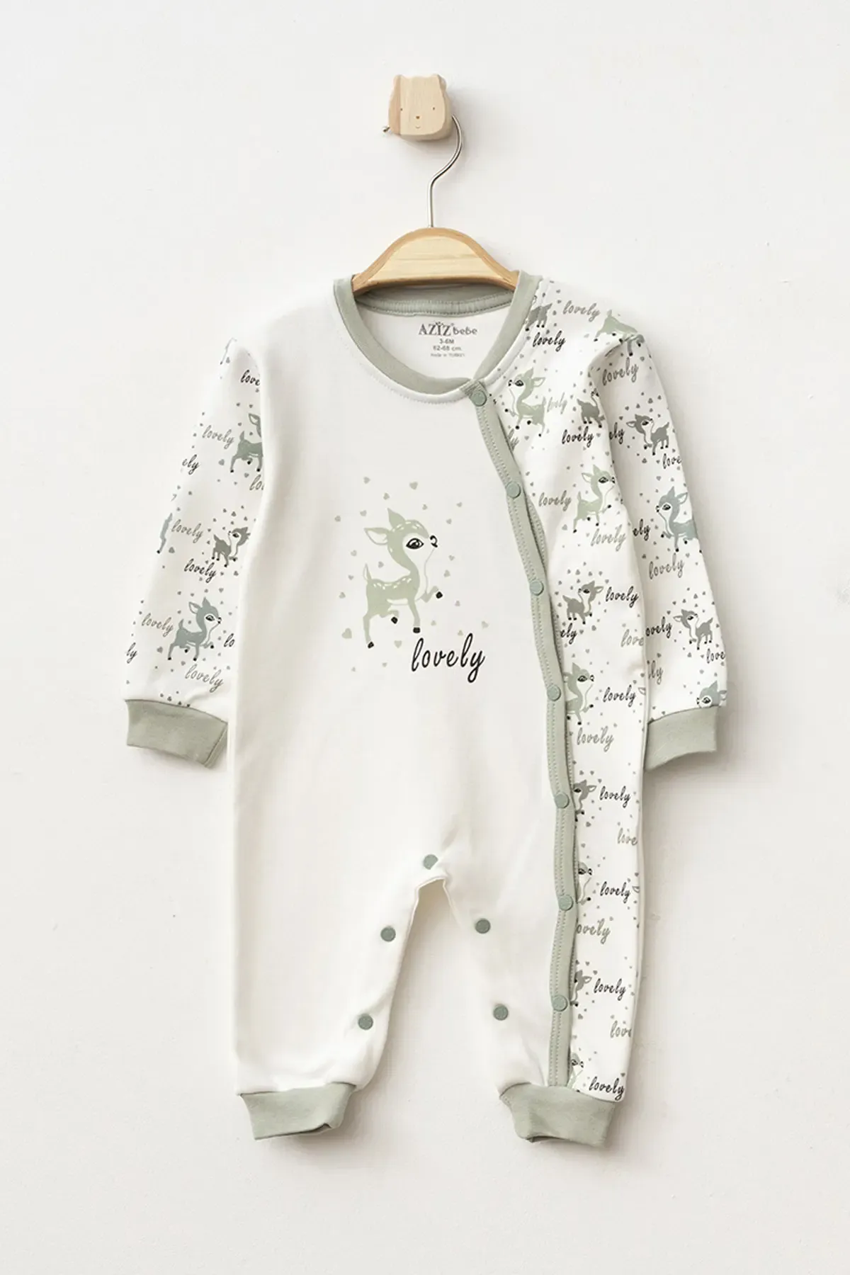 Aziz Bebe Kız Bebek Çıtçıtlı Geyik Desenli Tulum 0 Ay 6 Ay
