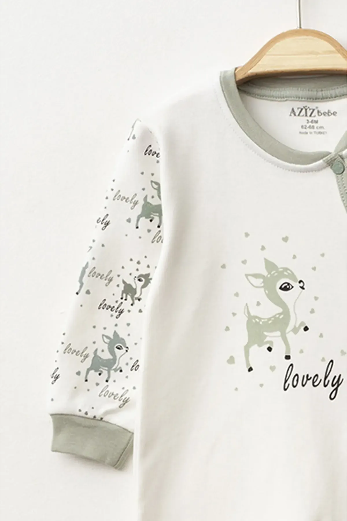Aziz Bebe Kız Bebek Çıtçıtlı Geyik Desenli Tulum 0 Ay 6 Ay