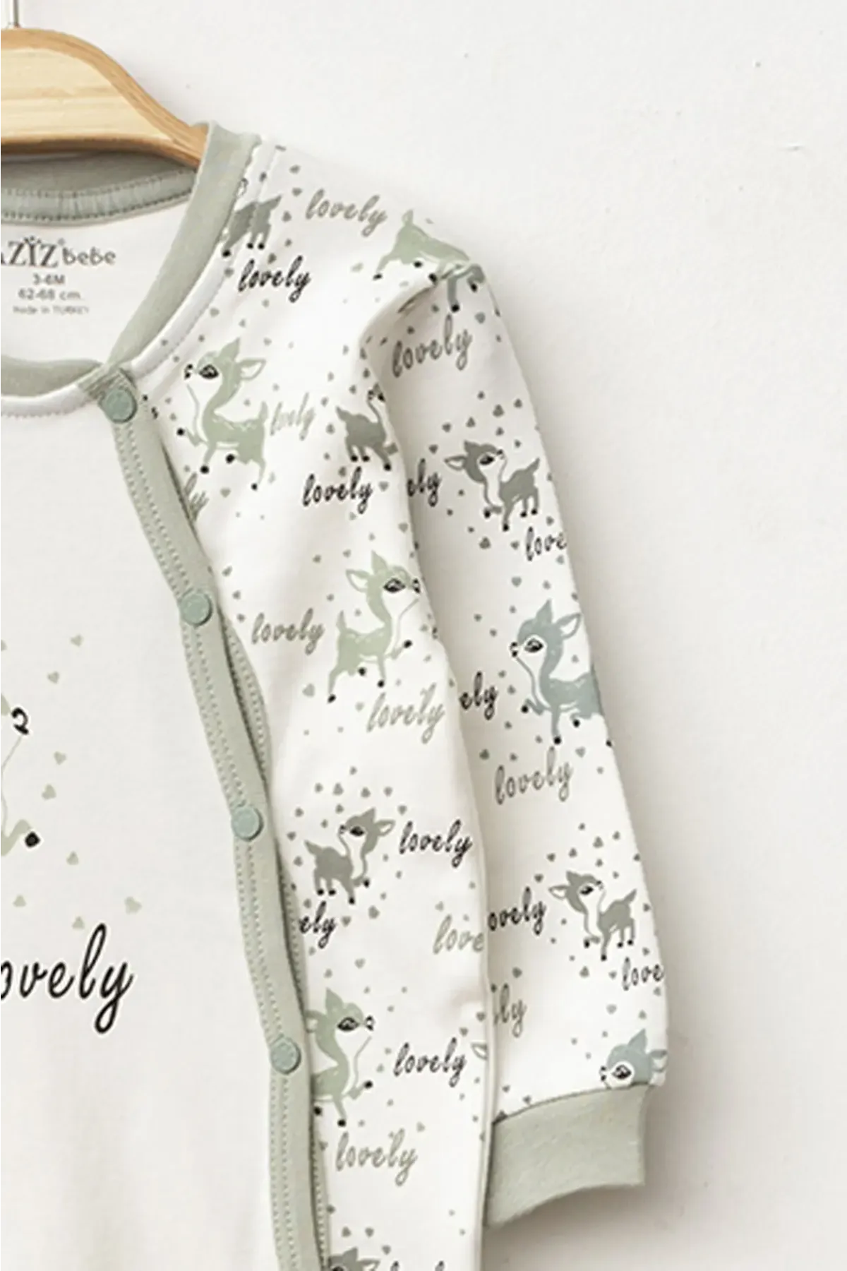 Aziz Bebe Kız Bebek Çıtçıtlı Geyik Desenli Tulum 0 Ay 6 Ay