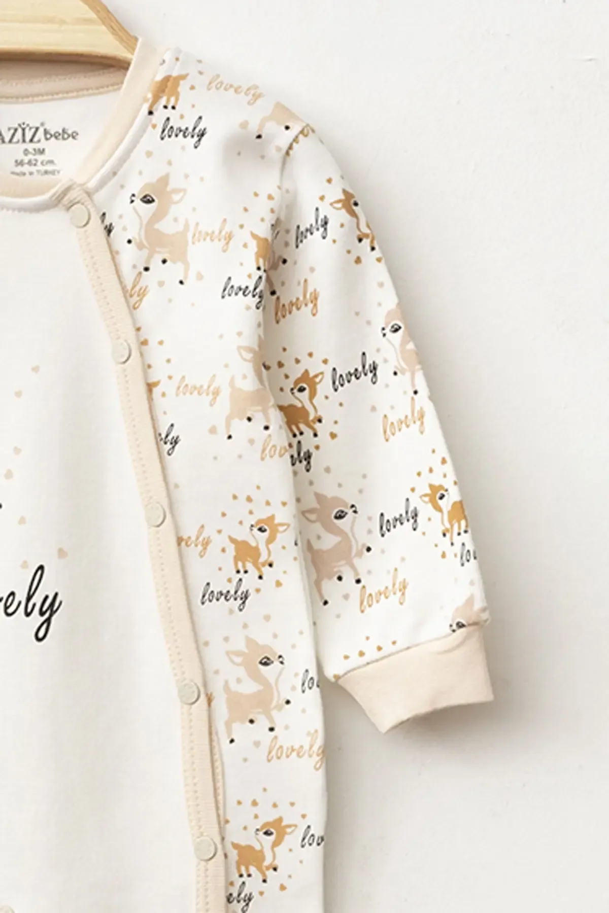 Aziz Bebe Kız Bebek Çıtçıtlı Geyik Desenli Tulum 0 Ay 6 Ay
