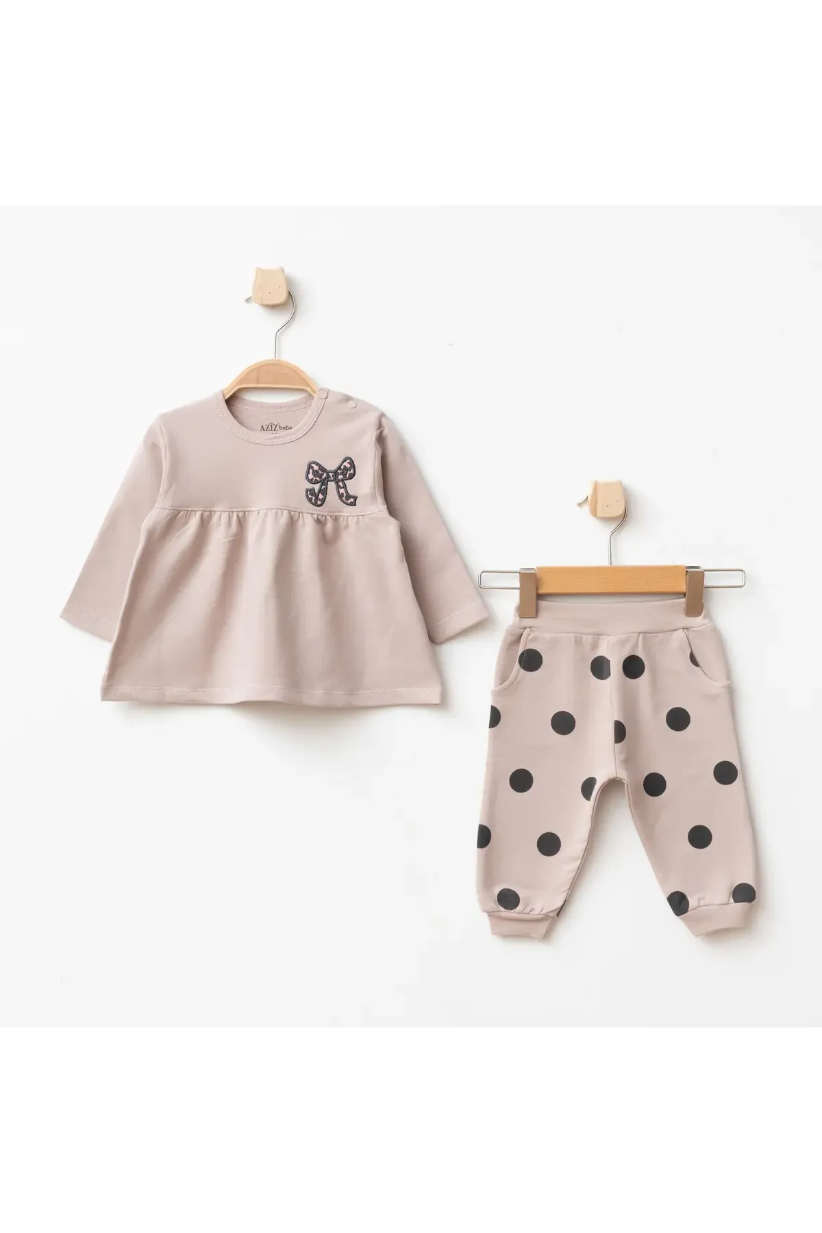 Aziz Bebe Kız Bebek Nakışlı Sweatshirt Pantolon 2 li Alt Üst Bebek Takımı 3 Ay-36 Ay