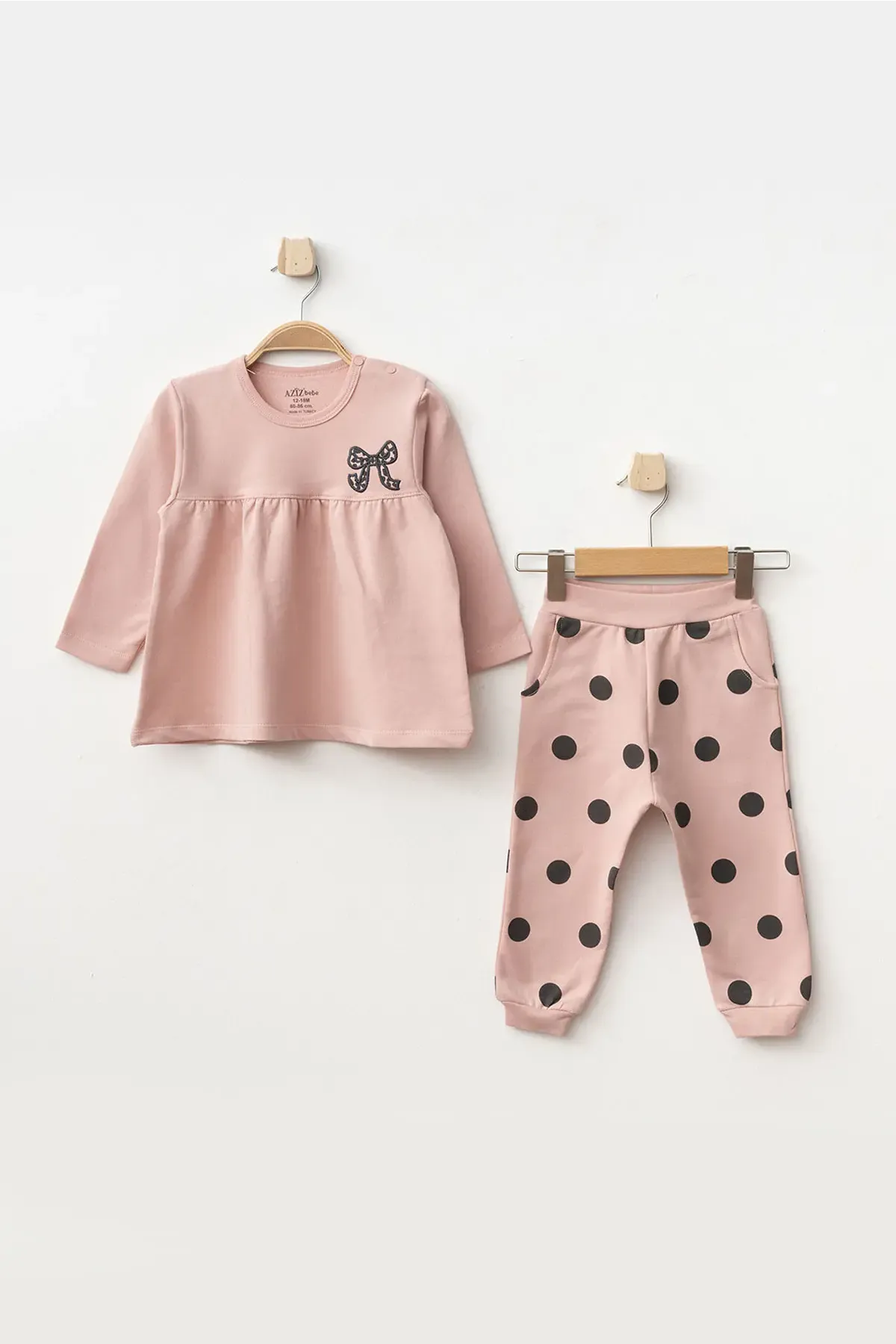 Aziz Bebe Kız Bebek Nakışlı Sweatshirt Pantolon 2 li Alt Üst Bebek Takımı 3 Ay-36 Ay