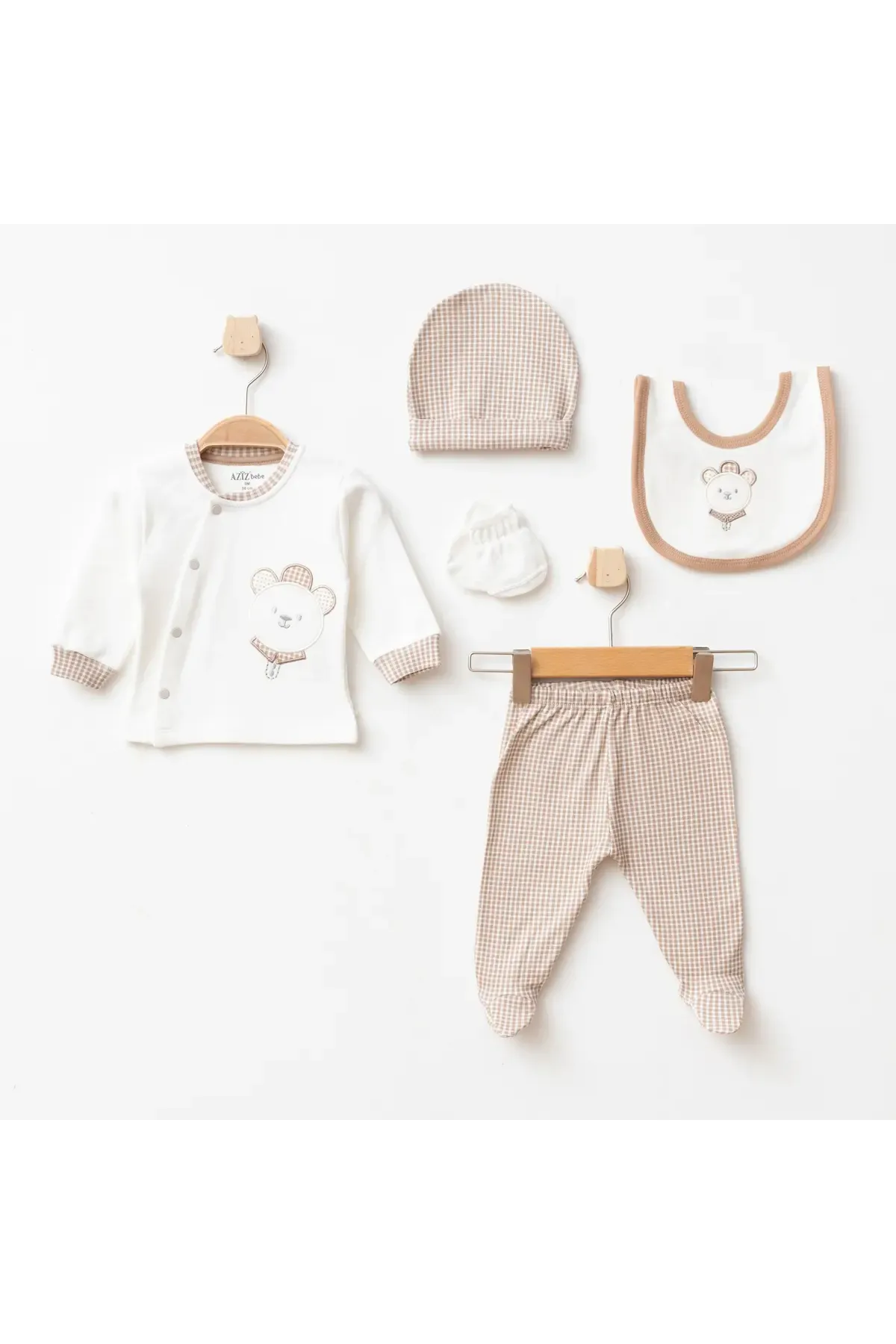 Erkek Bebek Animal Desenli % 100 Pamuk 5  Li Hastane Çıkış Seti 0 Ay - 3 Ay
