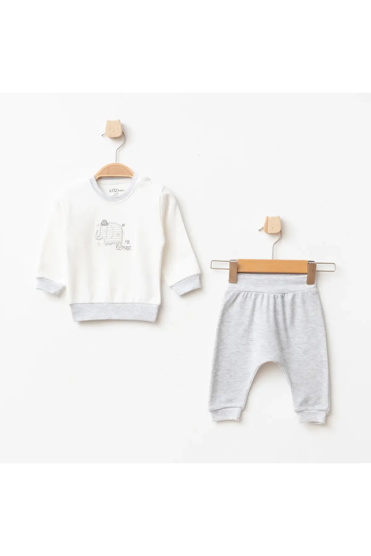 Erkek Bebek Animal Nakışlı % 100 Pamuk Sweatshirt Pantolon 2  li Alt Üst Bebek Takımı 3 Ay-24 Ay