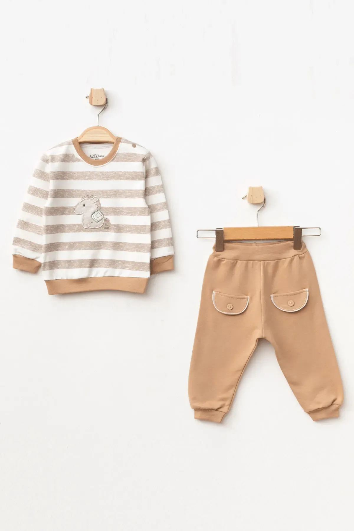 Erkek Bebek At Nakışlı Sweatshirt Pantolon 2  li Alt Üst Bebek Takımı 3 Ay - 36 Ay