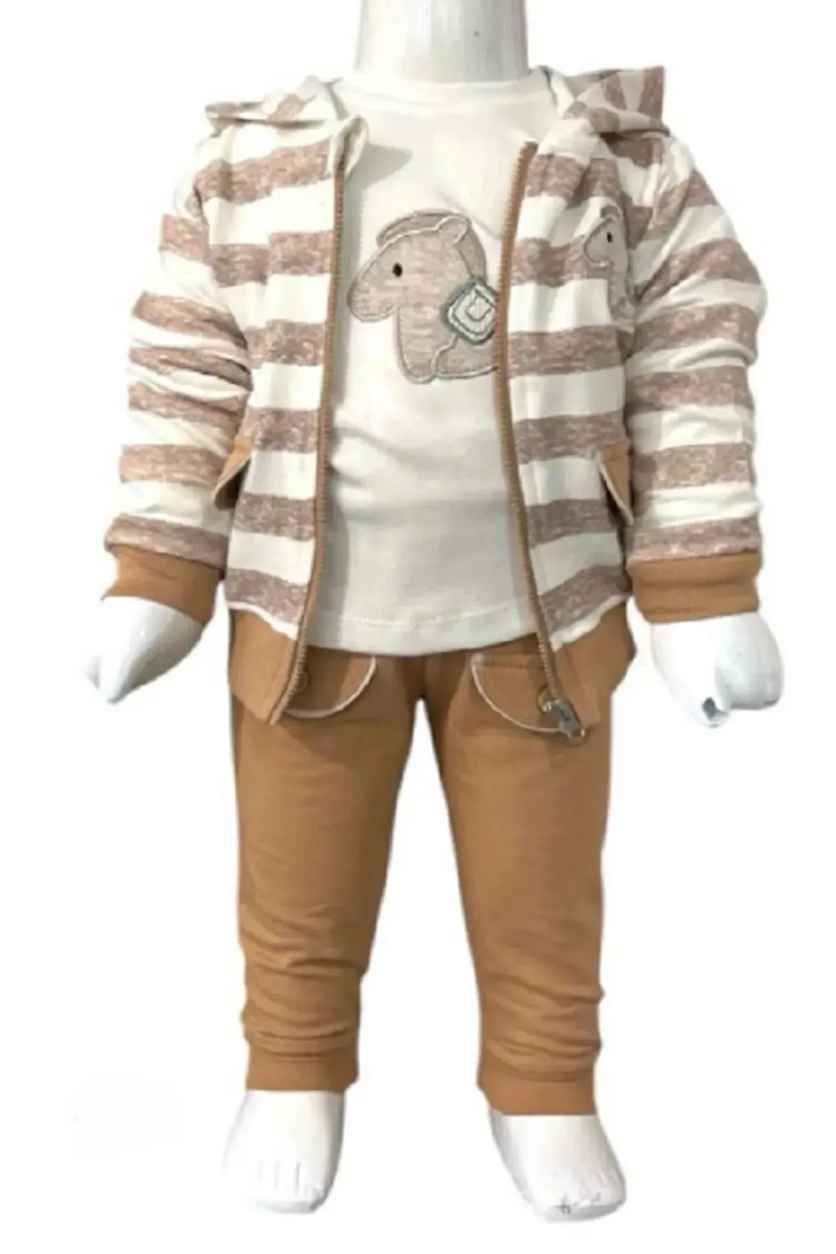 Erkek Bebek At Nakışlı Sweatshirt Pantolon T-shirt 3  lü Alt Üst Bebek Takımı 3 Ay - 36 Ay