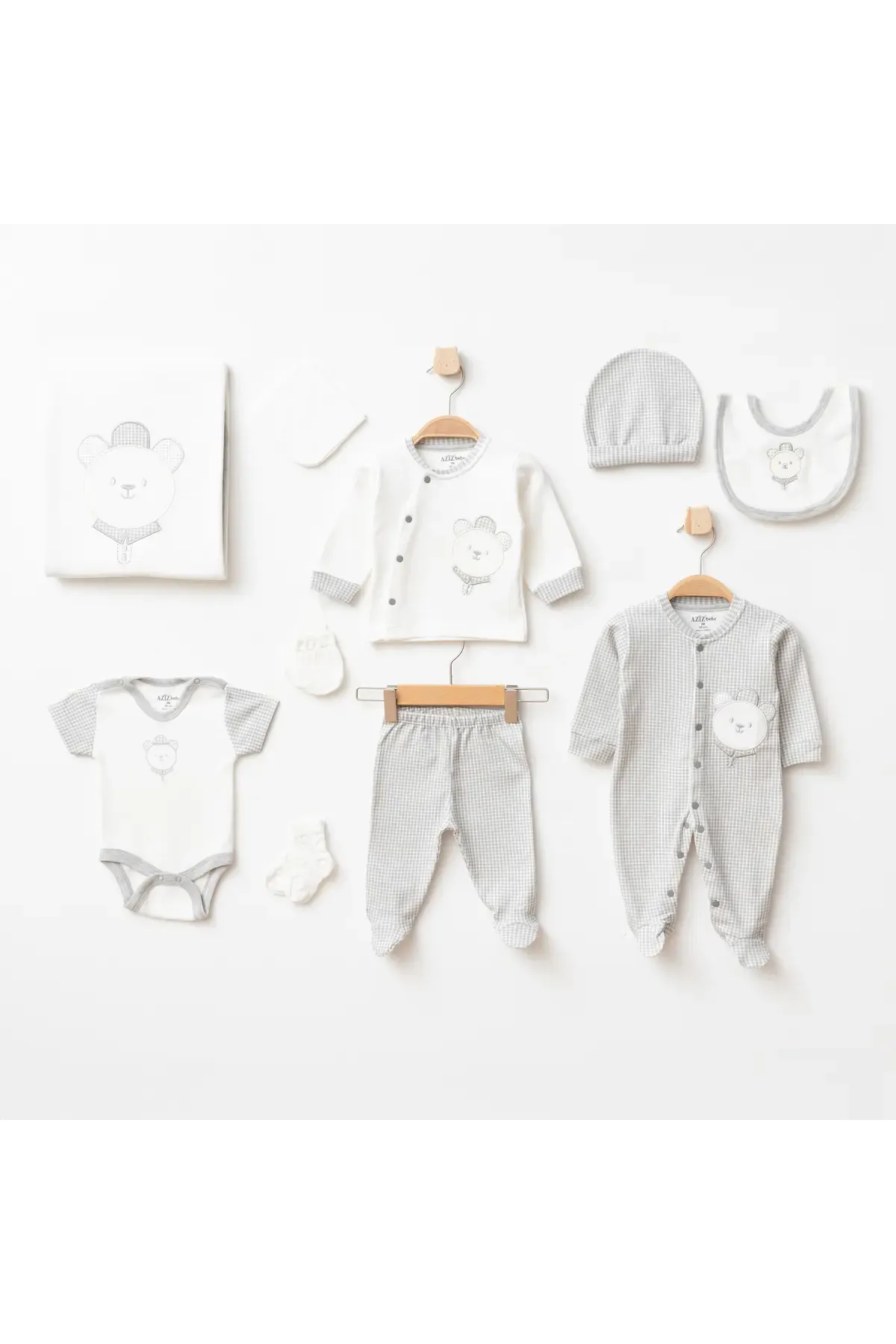 Erkek Bebek Ayı Nakışlı 10  Lu Hastane Çıkış Seti 0 Ay - 3 Ay