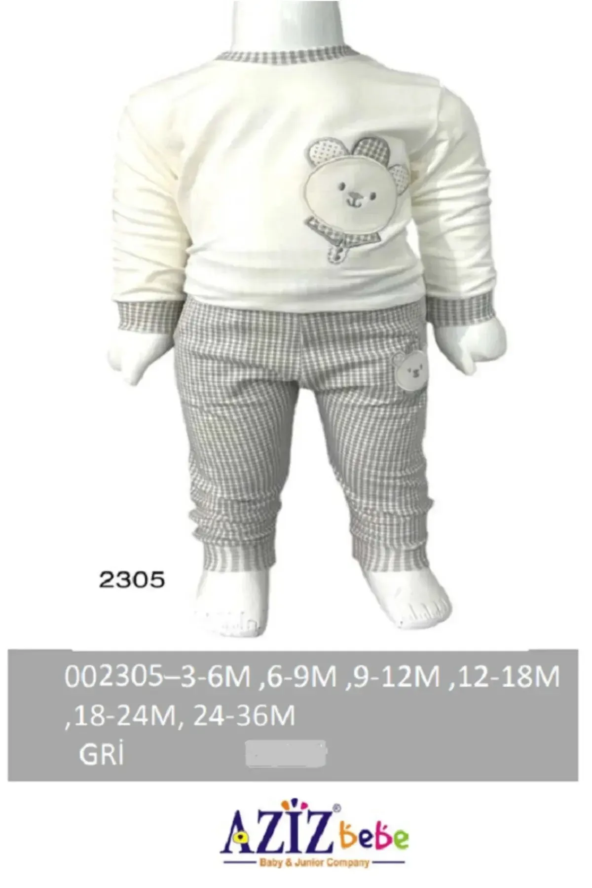 Erkek Bebek Ayı Nakışlı Sweatshirt Pantolon 2  li Alt Üst Bebek Takımı 3 Ay - 36 Ay