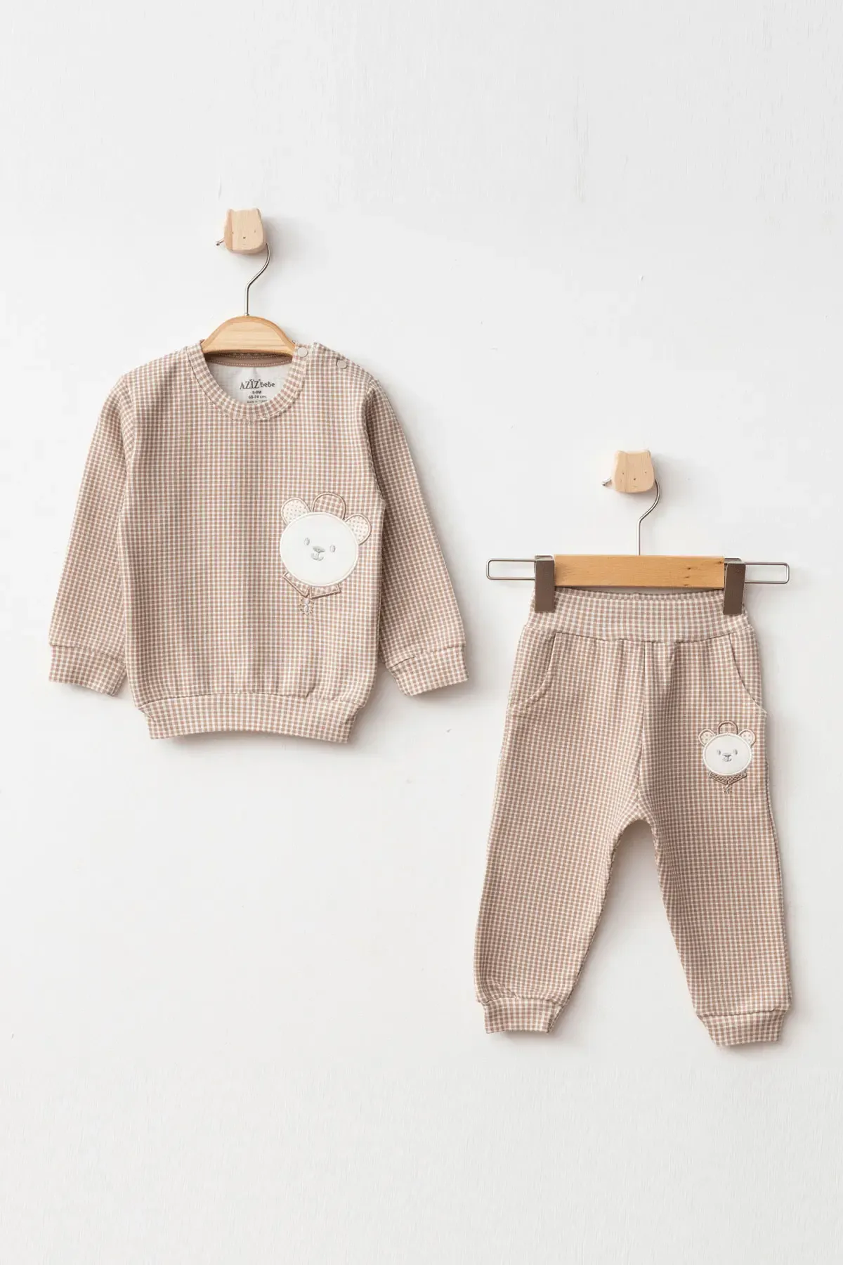 Erkek Bebek Ayı Nakışlı Sweatshirt Pantolon 2  li Alt Üst Bebek Takımı 3 Ay - 36 Ay