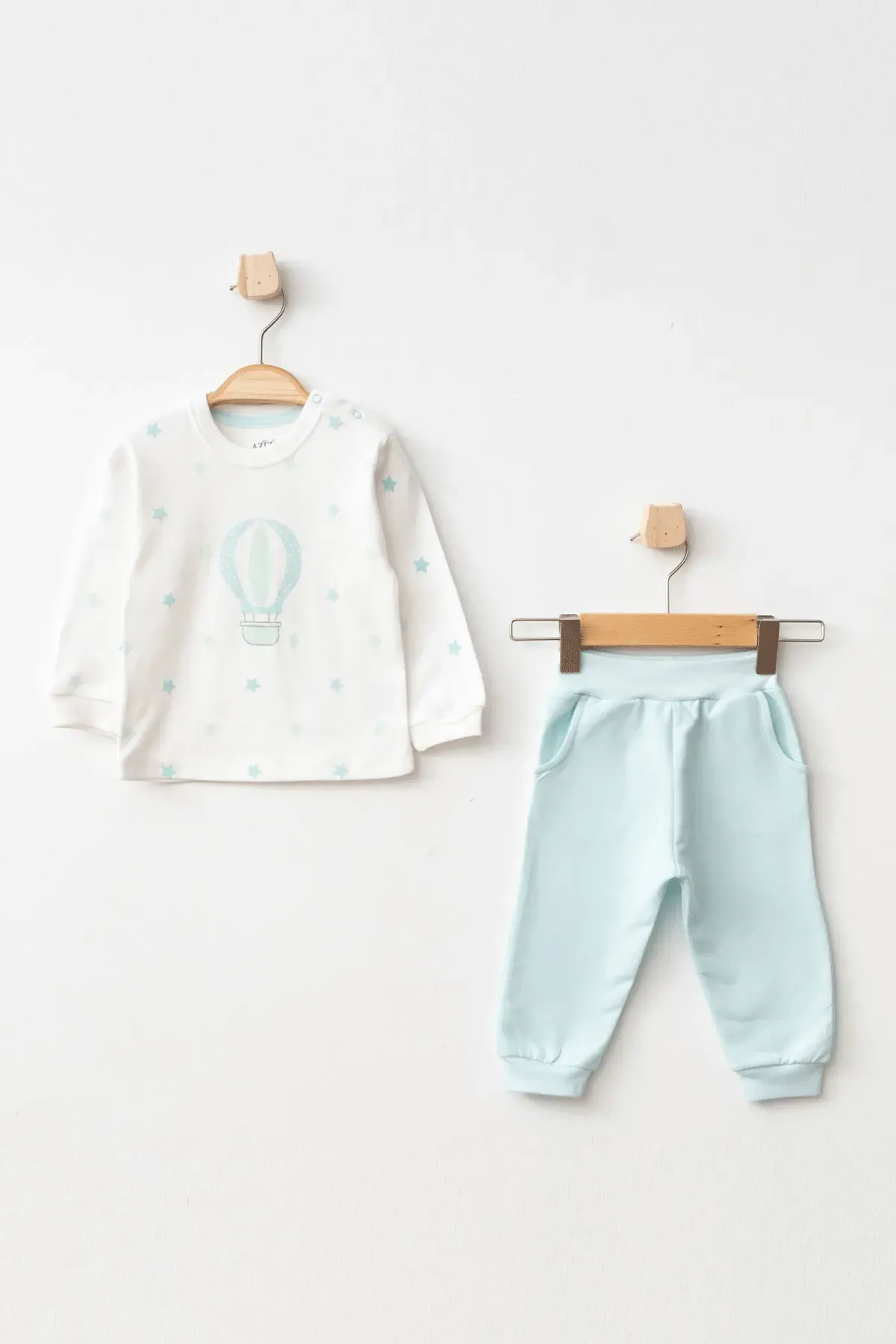 Erkek Bebek Balon Desenli Sweatshirt Pantolon T-shirt 3 lü Alt Üst Bebek Takımı 3Ay - 36Ay