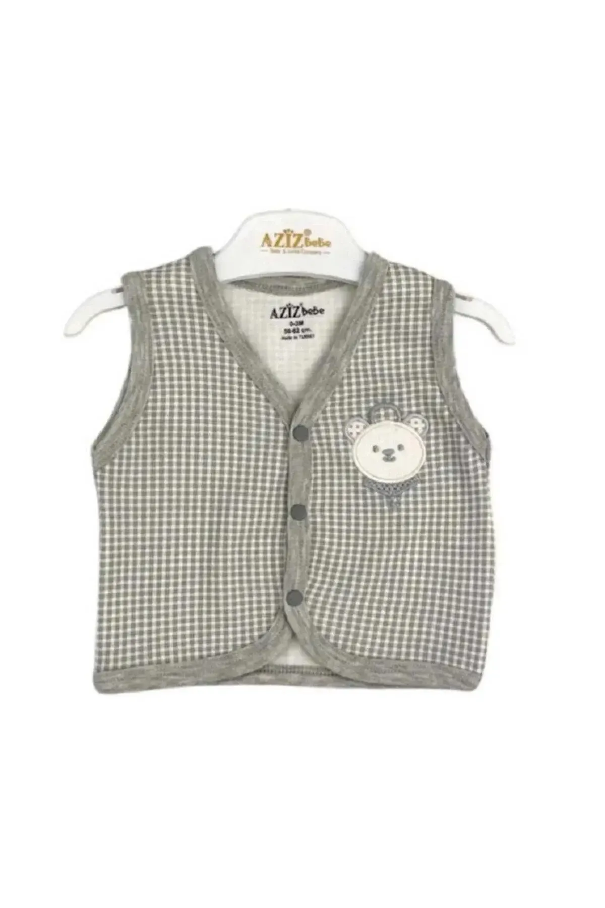 Erkek Bebek Çıtçıtlı Ayı Nakışlı Yelek 3 Ay - 24 Ay