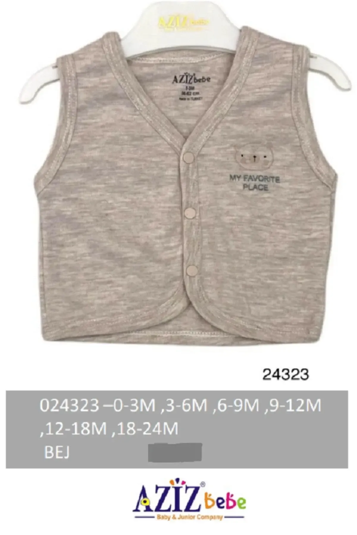 Erkek Bebek Çıtçıtlı Ayı Nakışlı Yelek 3 Ay - 24 Ay