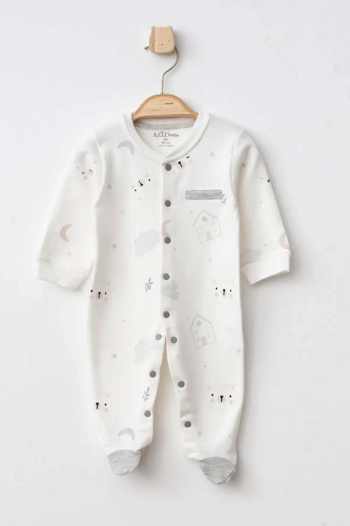 Erkek Bebek Çıtçıtlı Desenli Patikli Tulum 0 Ay - 6 Ay