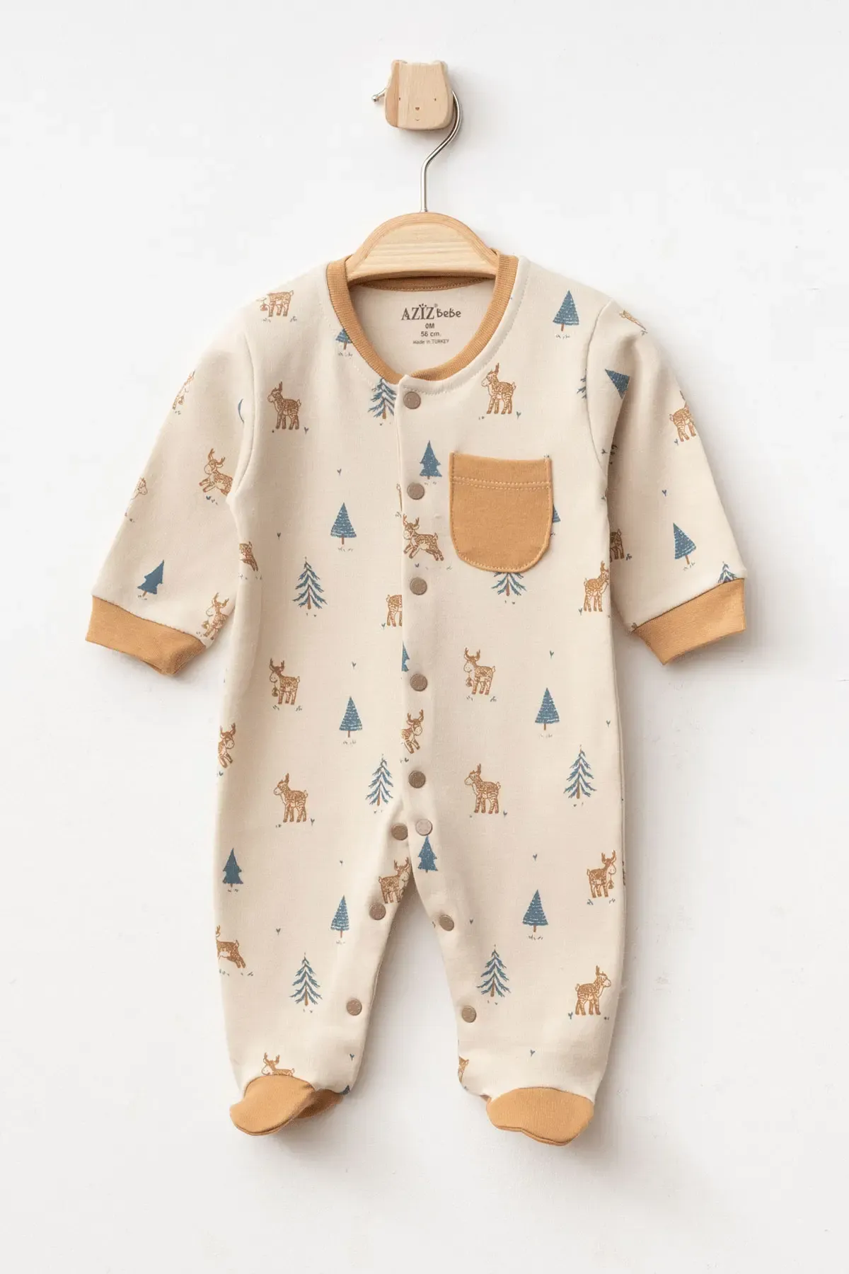 Erkek Bebek Çıtçıtlı Geyik Desenli Patikli Tulum 0 Ay - 6 Ay