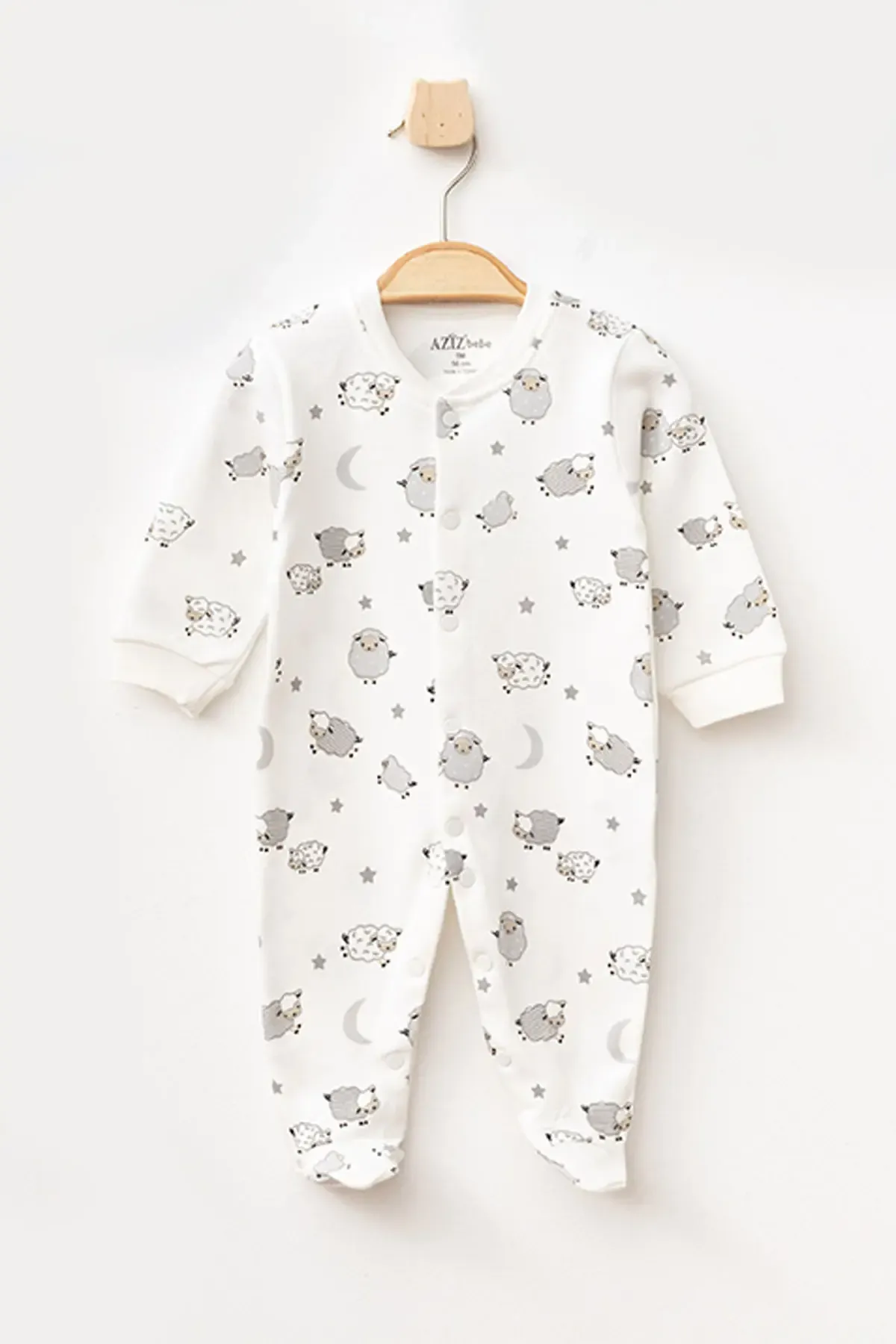 Erkek Bebek Çıtçıtlı Kuzu Desenli Patikli Tulum 0 Ay - 6 Ay