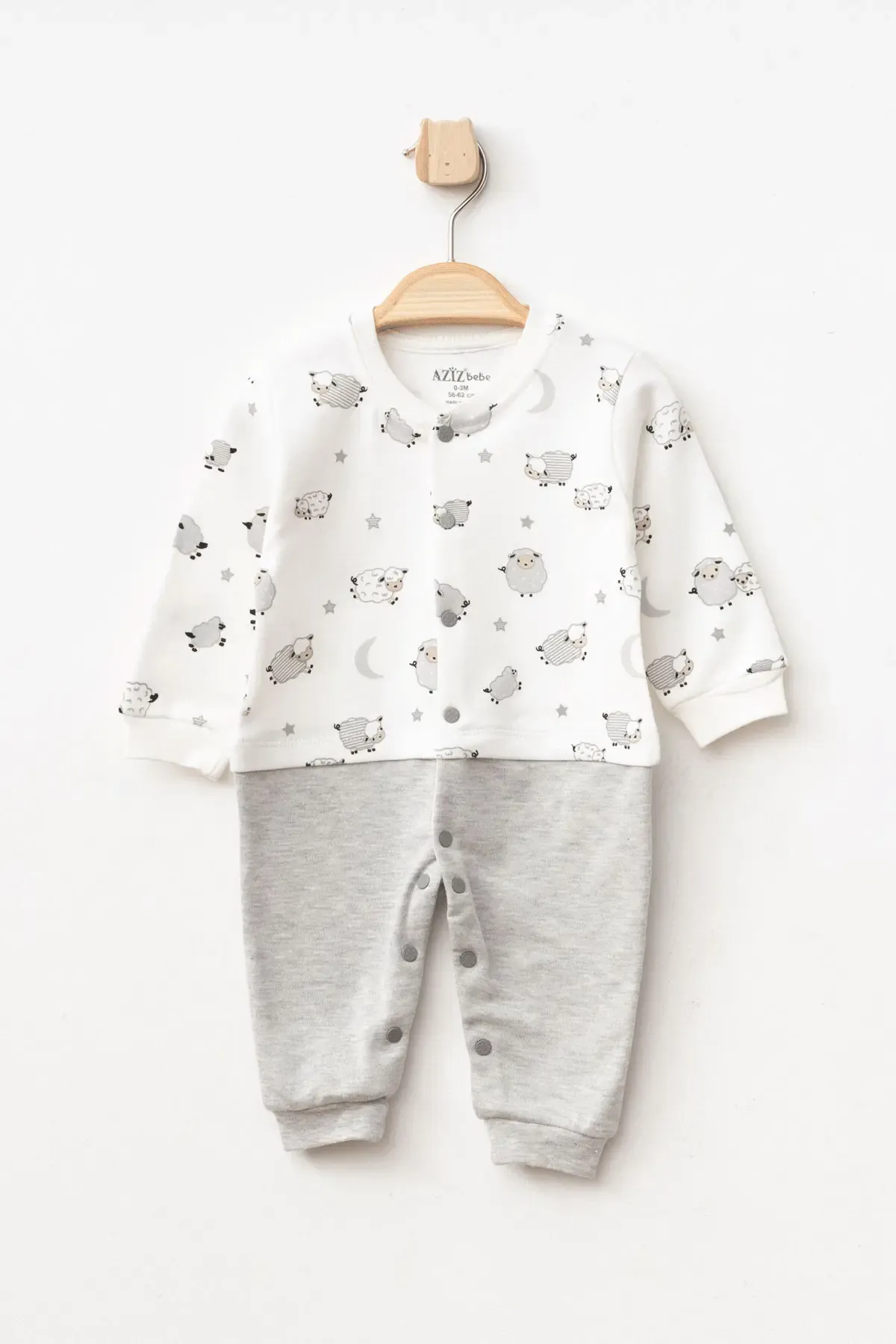 Erkek Bebek Çıtçıtlı Kuzu Desenli Tulum 0 Ay - 6 Ay