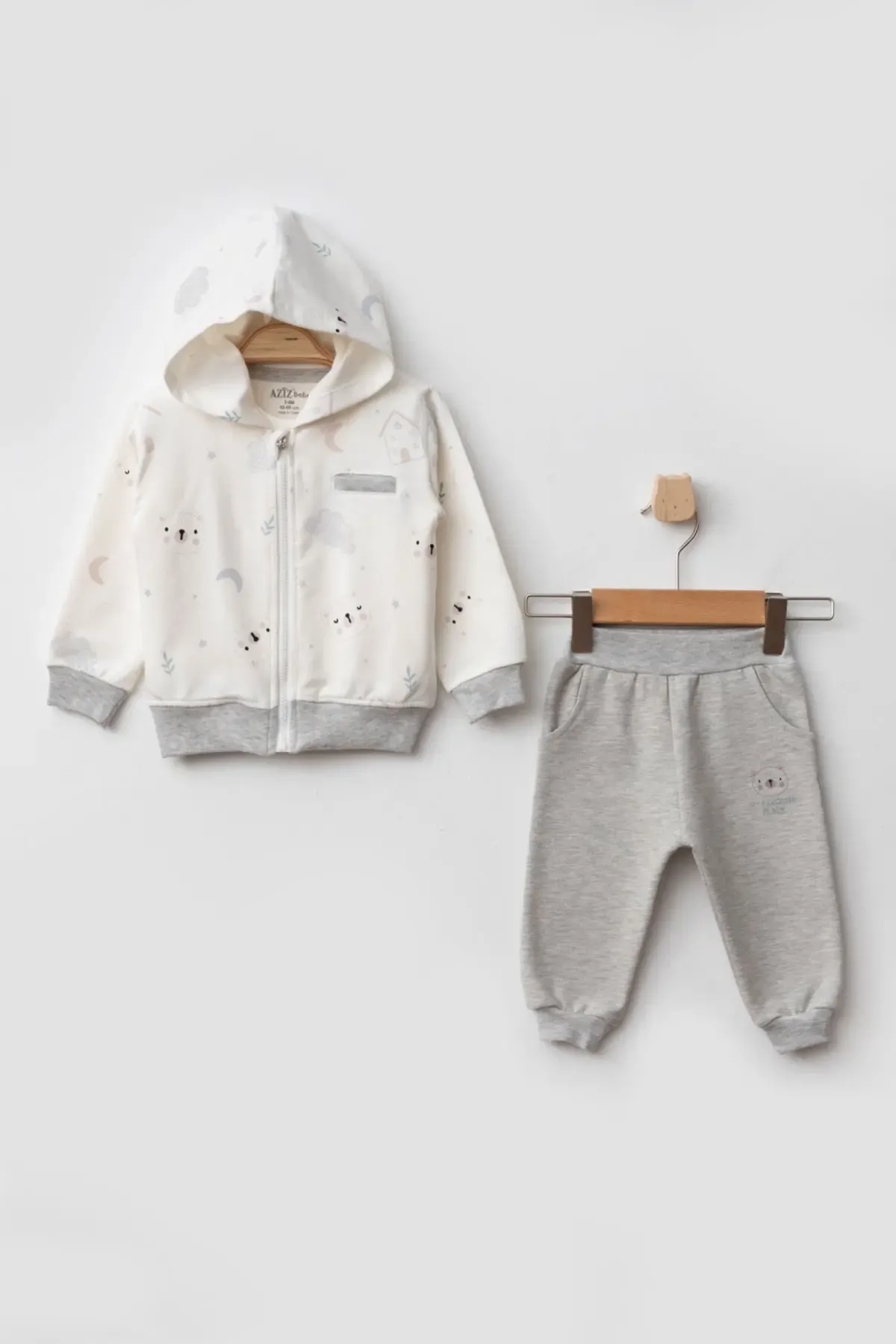 Erkek Bebek Desenli Sweatshirt Pantolon T-shirt 3 lü Alt Üst Bebek Takımı 3 Ay-36 Ay
