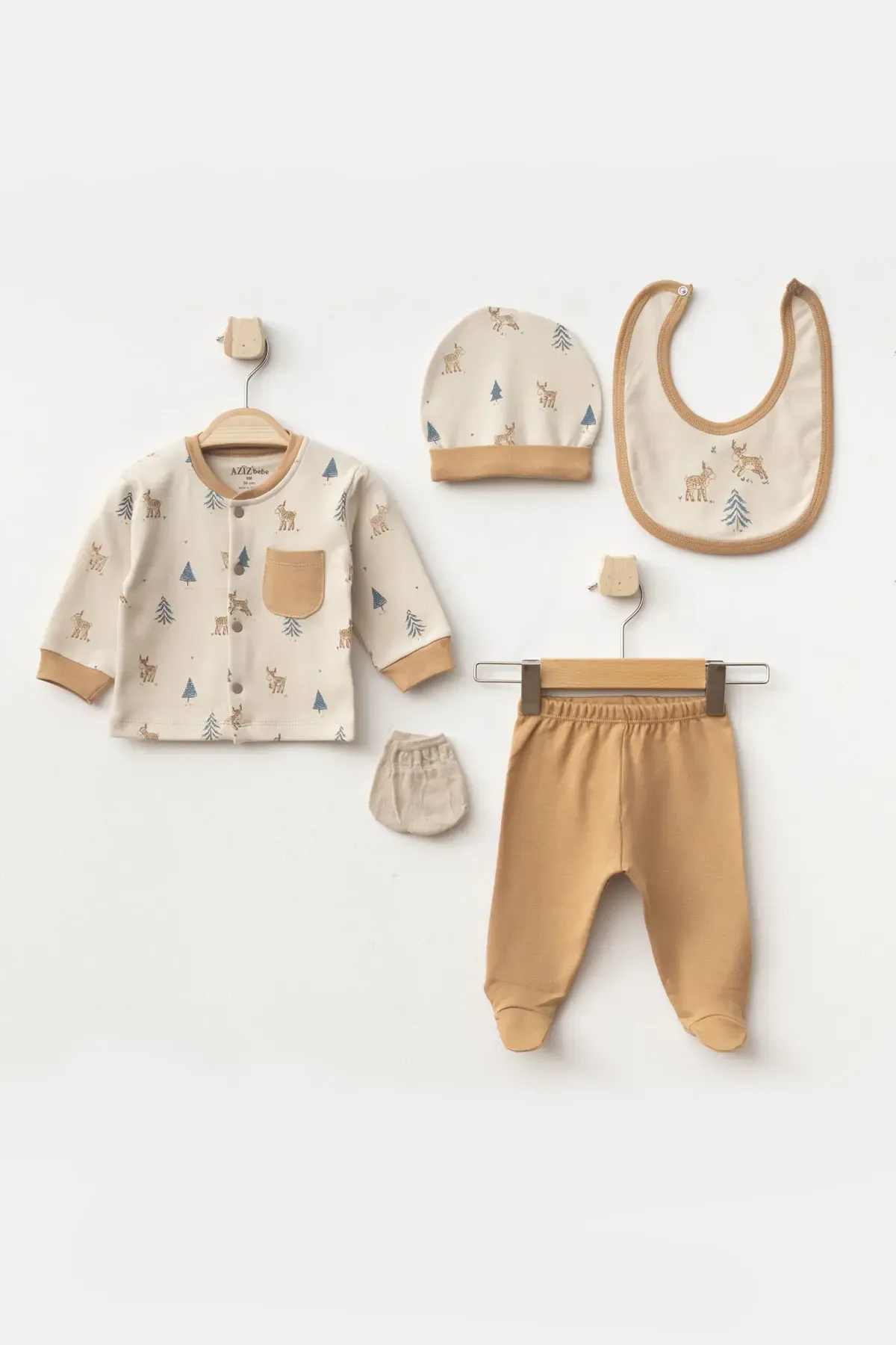 Erkek Bebek Hayvan Desenli 5  Li Hastane Çıkış Seti 0 Ay - 3 Ay