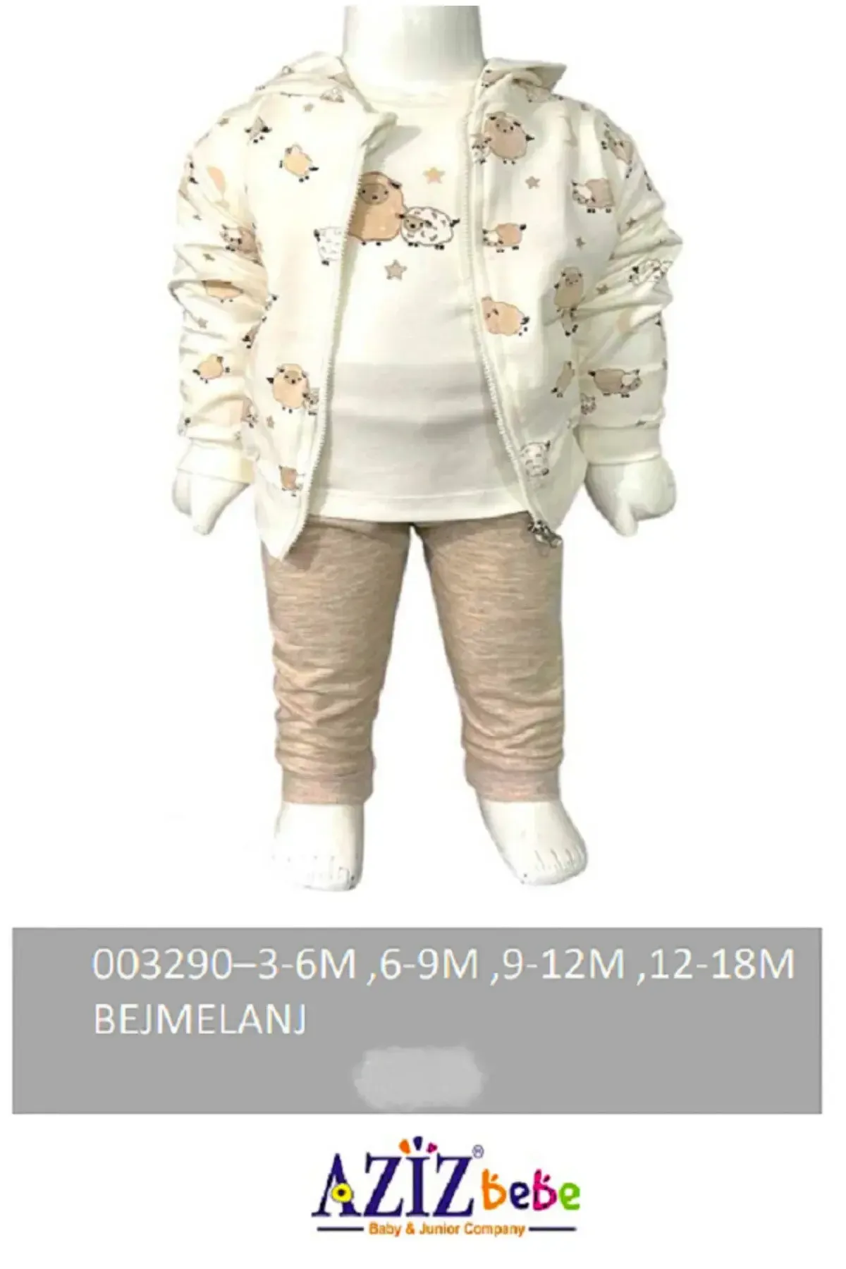 Erkek Bebek Kuzu Desenli Sweatshirt Pantolon T-shirt 3  lü Alt Üst Bebek Takımı 3 Ay - 18 Ay