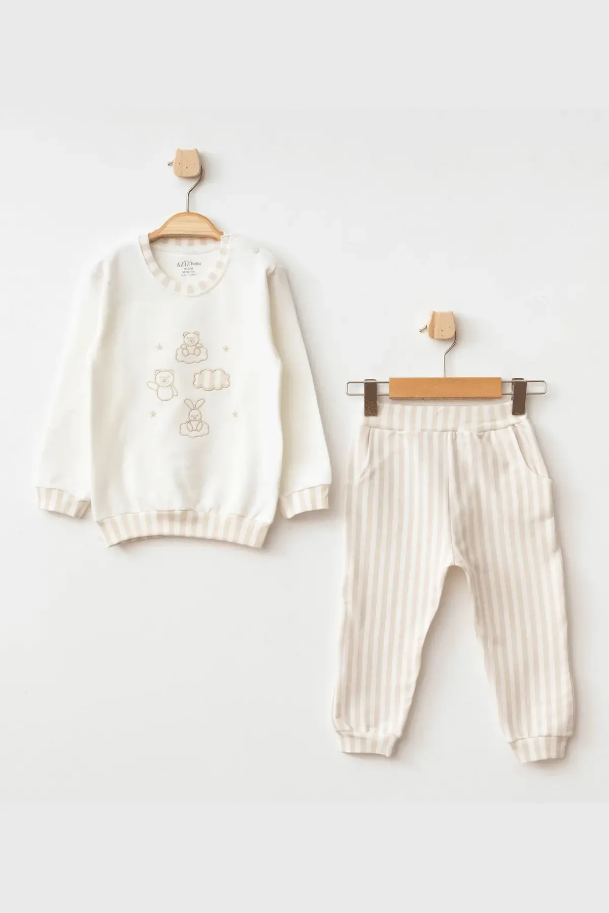 Erkek Bebek Nakışlı Sweatshirt Pantolon 2  li Alt Üst Bebek Takımı 3 Ay - 36 Ay