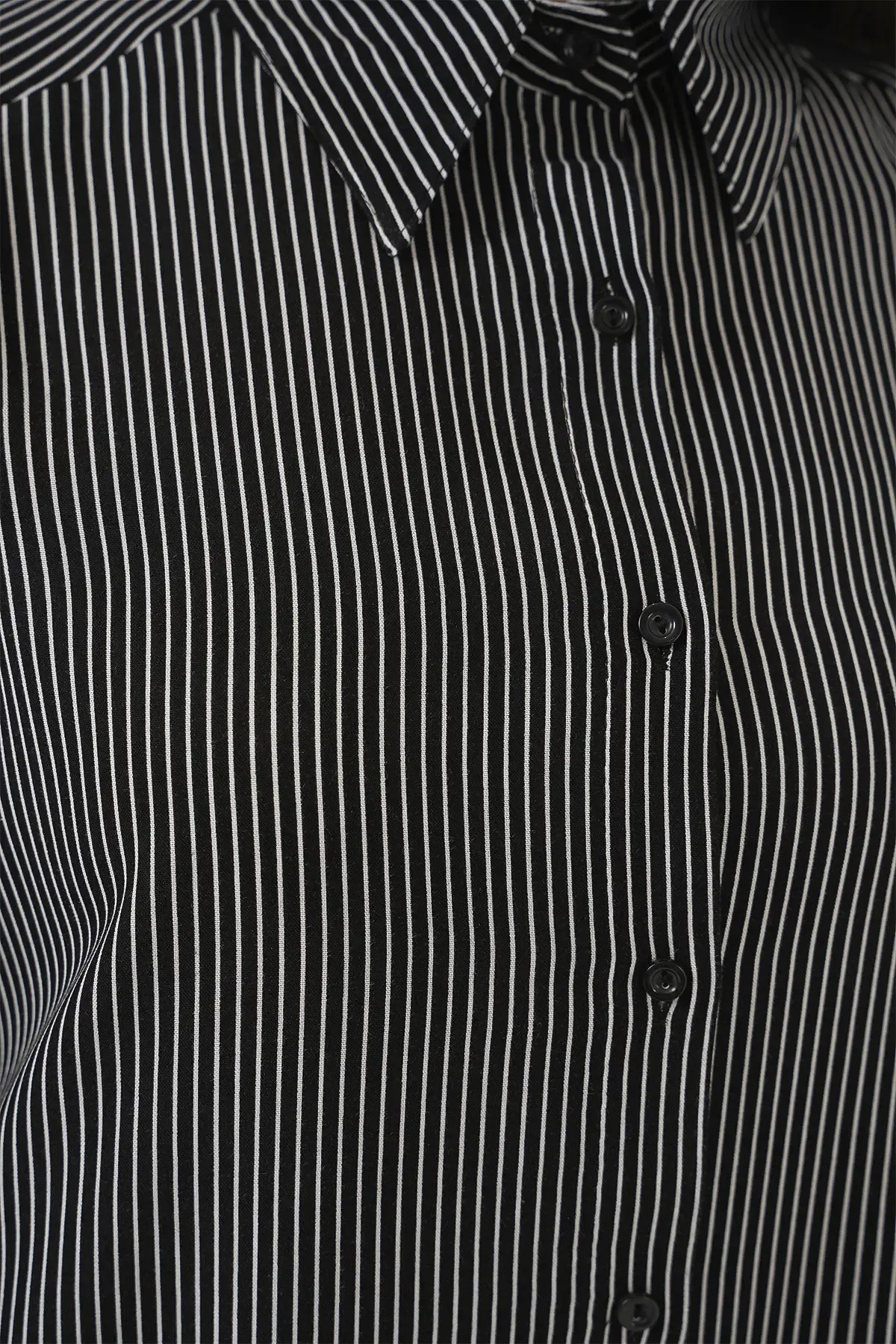 Kadın Çizgili Oversize Gömlek 20295 - Siyah