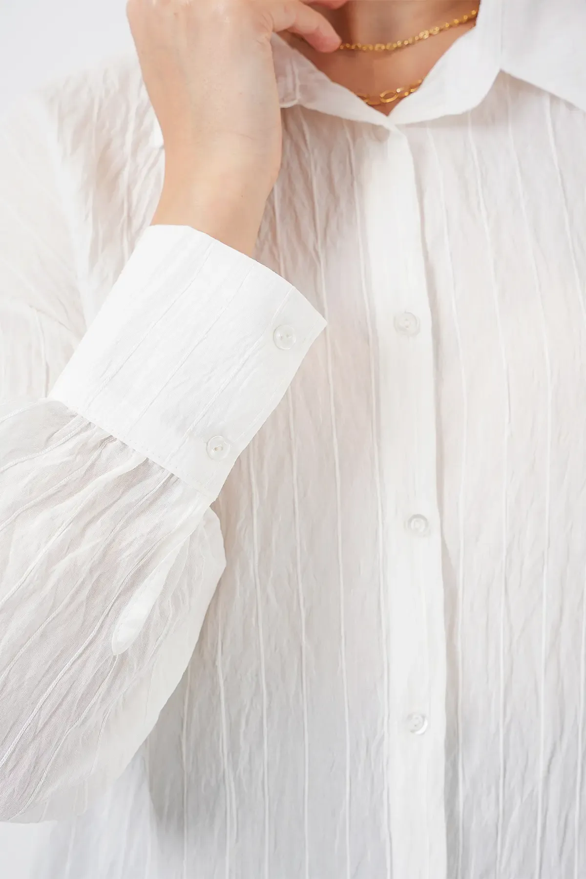 Kadın Çizgili Uzun Gömlek Tunik 5963 - Beyaz