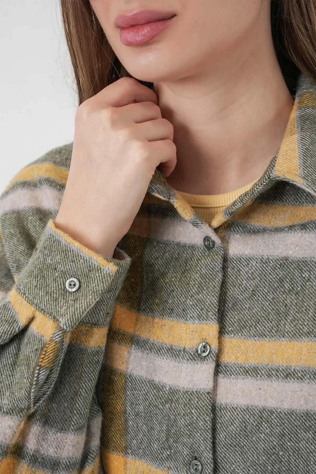 Kadın Ekose Desen Oversize Oduncu Gömlek 3854 E.Yeşil