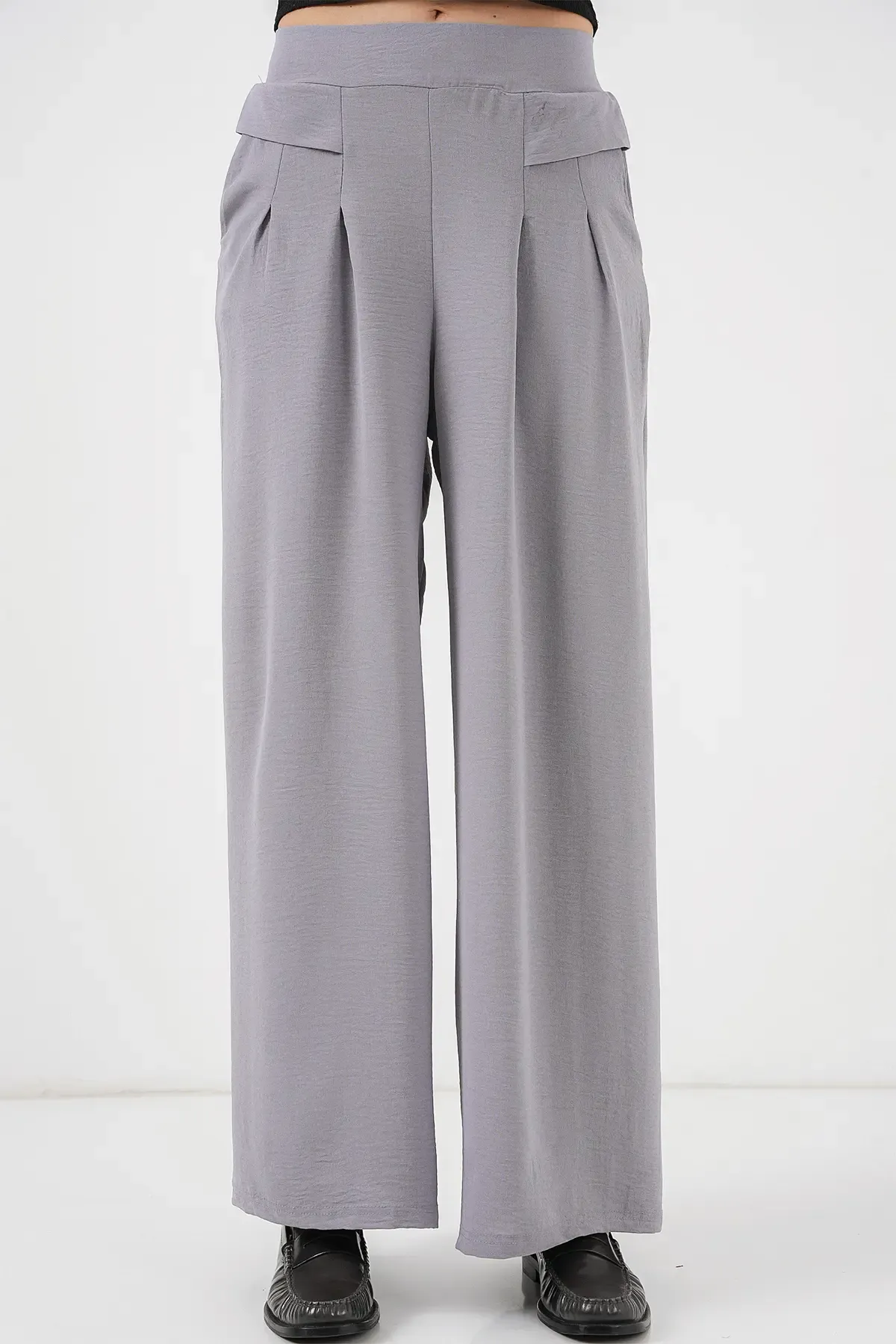 Kadın Geniş Paça Pileli Pantolon 6718 - Gri
