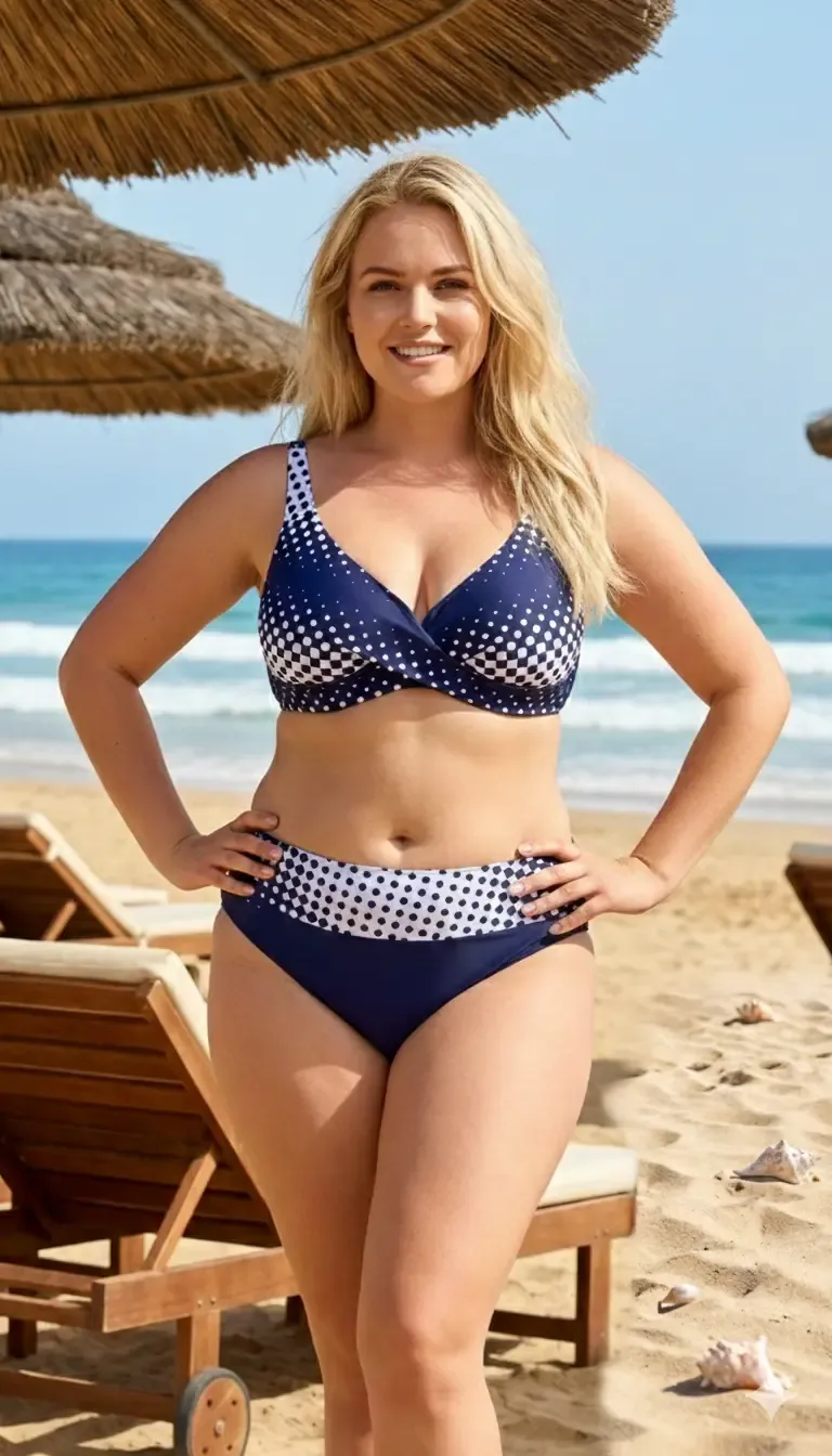 Kadın Lacivert Beyaz Puantiyeli Büyük Beden Astarlı Bikini Takım HZL26S-LC21202-6