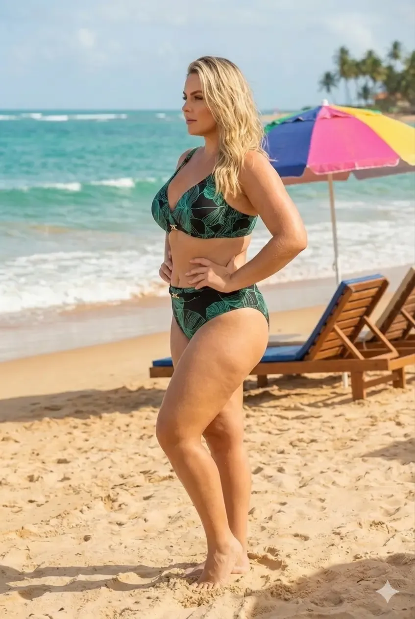 Kadın Siyah Açık Yeşil Aksesuar Detaylı Astarlı Büyük Beden Bikini Takımı HZL25S-LC25147