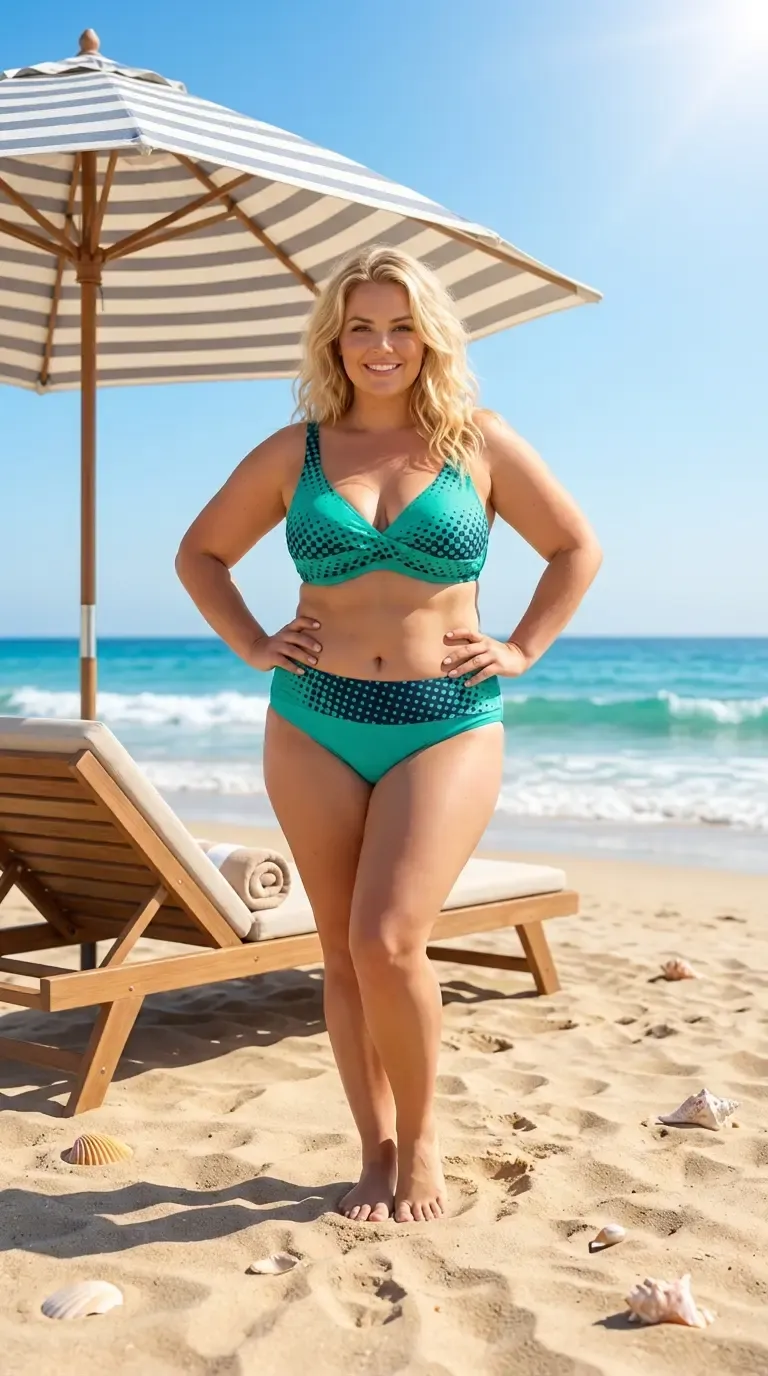 Kadın Yeşil Lacivert Puantiyeli Büyük Beden Astarlı Bikini Takım HZL26S-LC21202-6