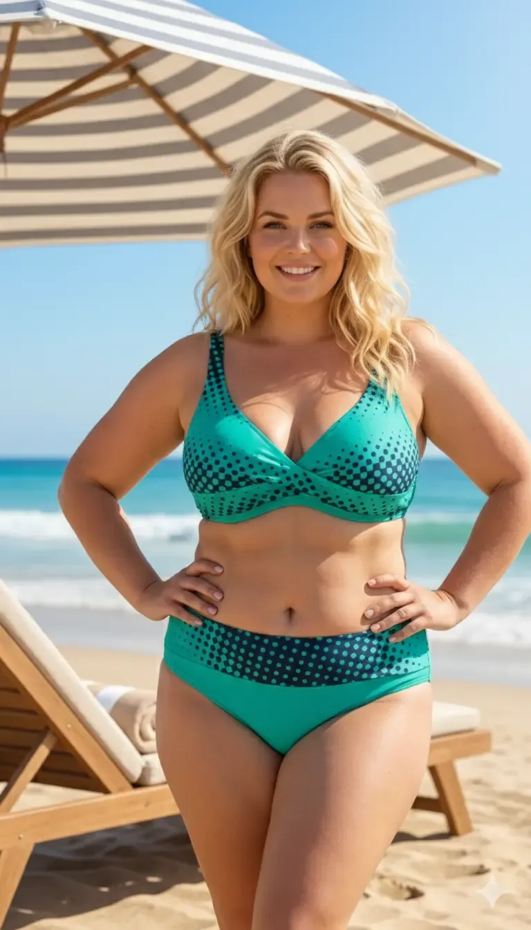 Kadın Yeşil Lacivert Puantiyeli Büyük Beden Astarlı Bikini Takım HZL26S-LC21202-6