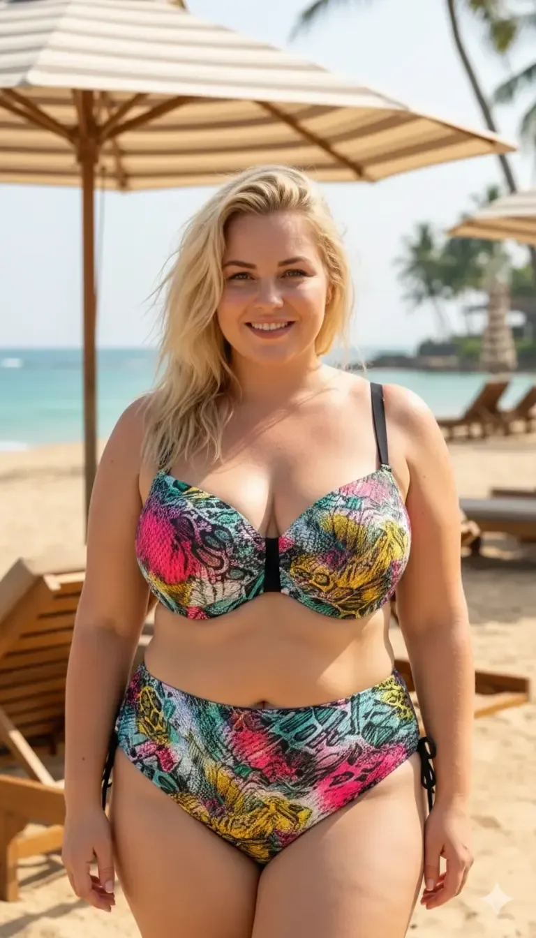 Kadın Yeşil Pembe Leopar Desenli Astarlı Büyük Beden Bikini Takımı HZL26S-LC506