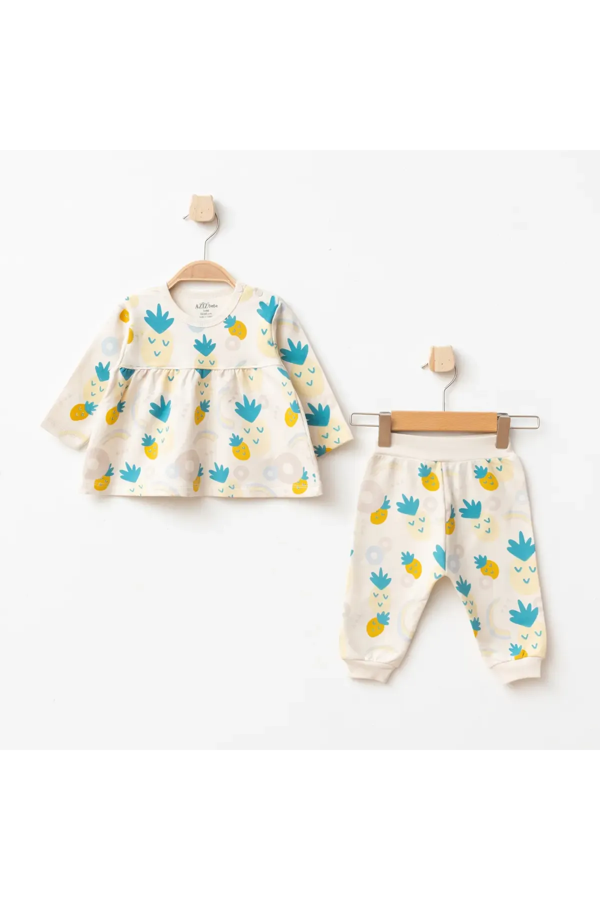 Kız Bebek Ananas Desenli % 100 Pamuk Sweatshirt Pantolon 2  li Alt Üst Bebek Takımı 3 Ay-36 Ay