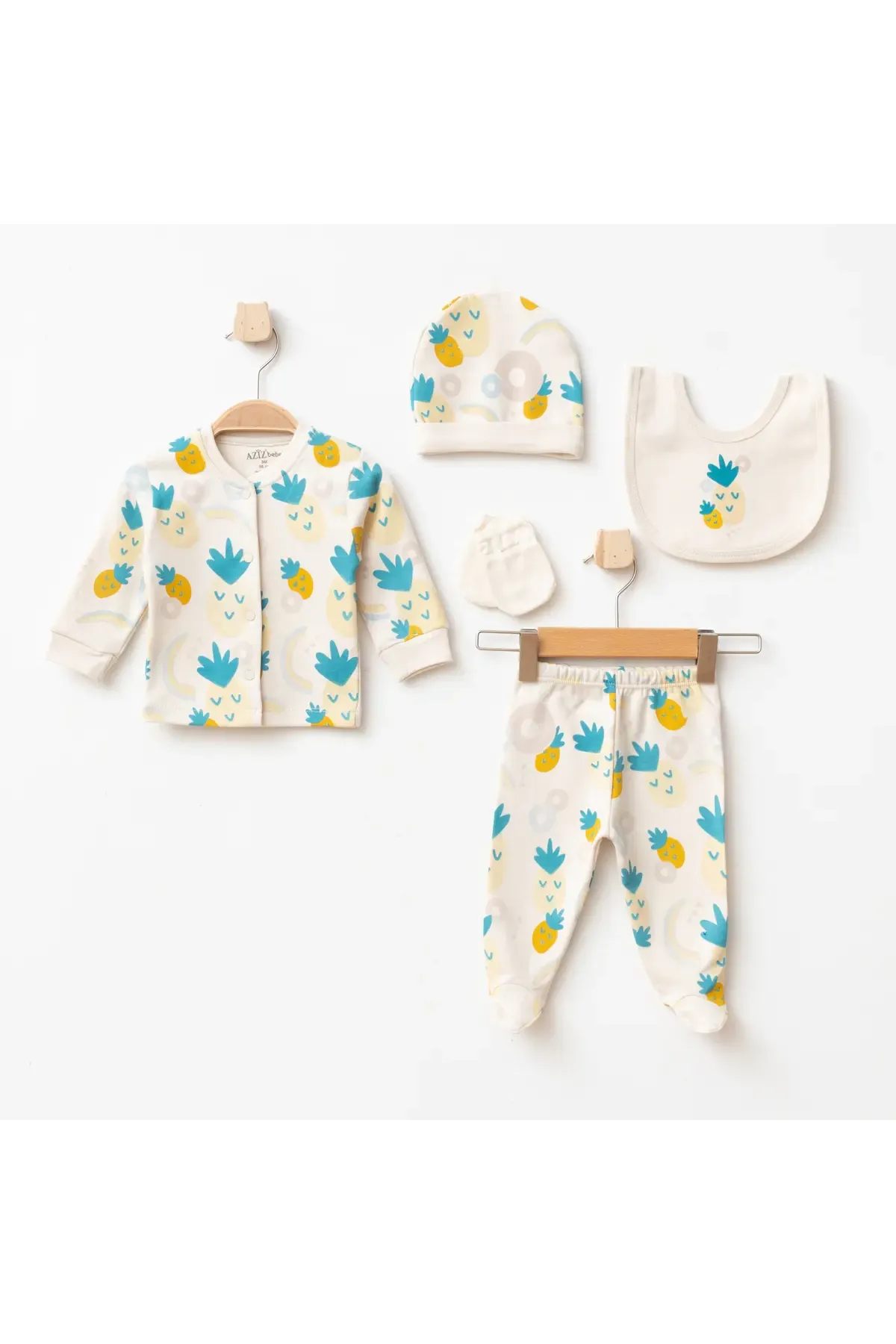 Kız Bebek Ananas Desenli 5  Li Hastane Çıkış Seti 0 Ay - 3 Ay