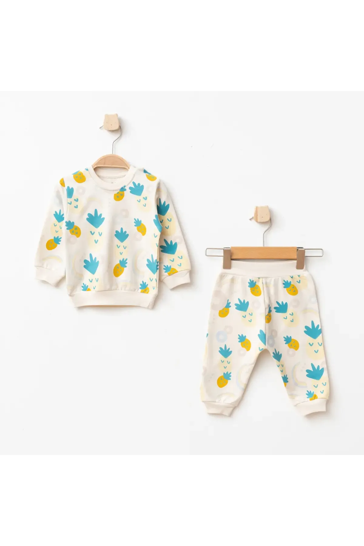 Kız Bebek Ananas Desenli Sweatshirt Pantolon 2  li Alt Üst Bebek Takımı 3 Ay-36 Ay